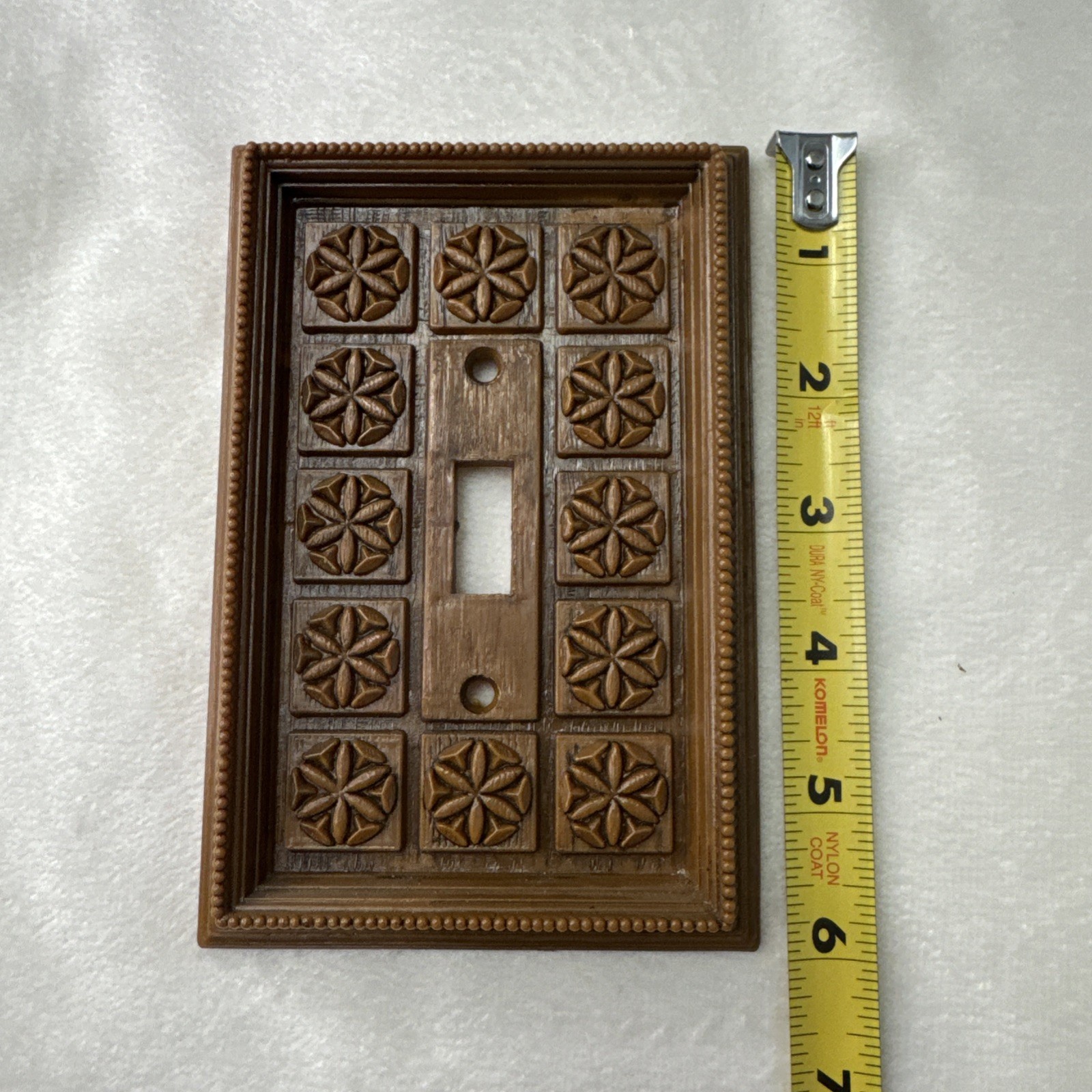 Vintage Plastic Faux Wood Light Switch Cover Brown Textured Mcm Retro Flower