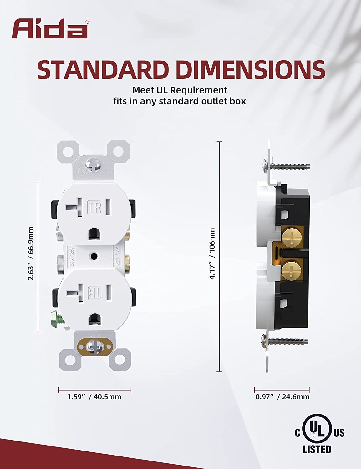 AIDA 20 Amp Outlets Duplex Electrical Receptacle Outlets,Tamper Resistant,Heavy-