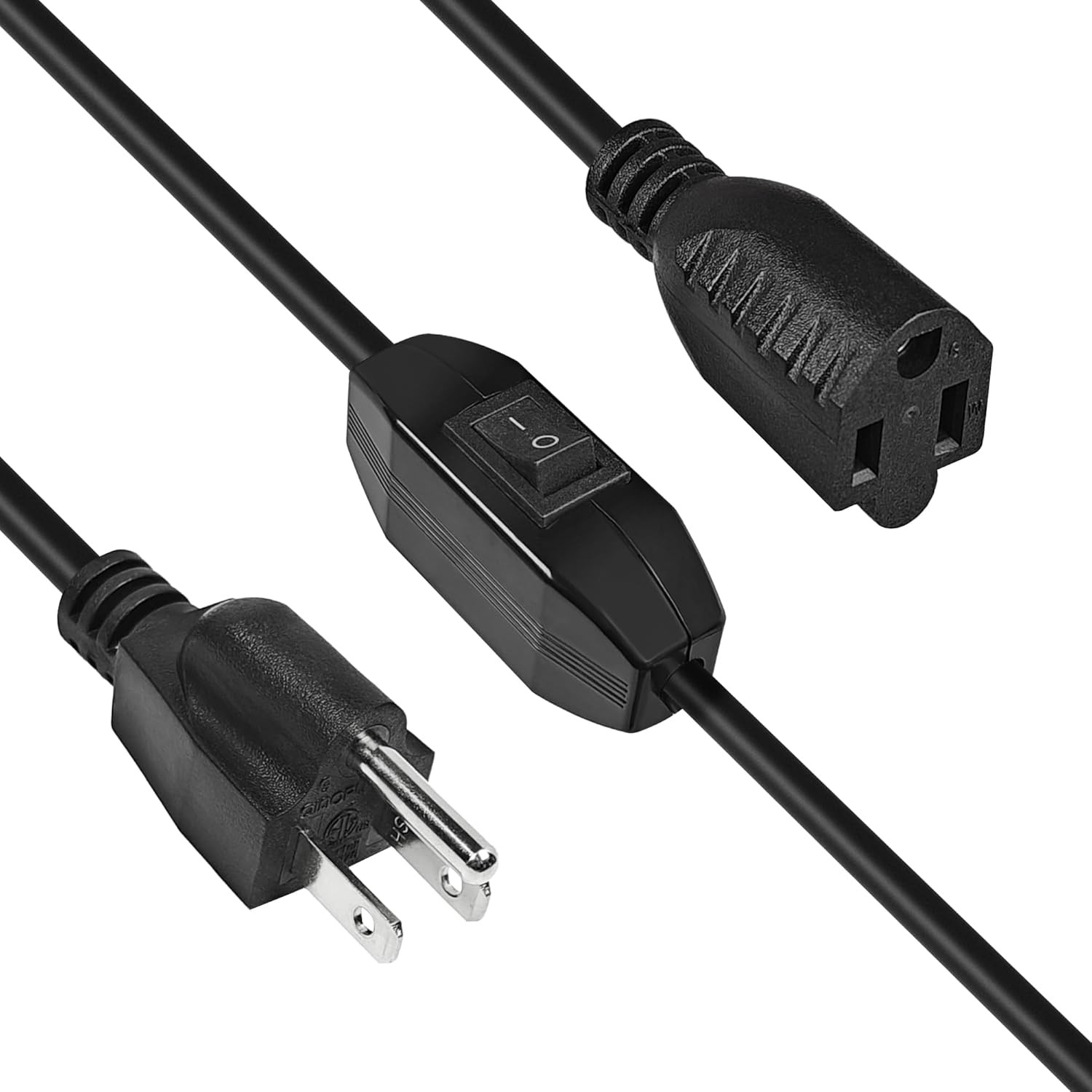 Extension Cord with Switch On/Off, 6.56 FT, 3 Prong Grounded Plug 18 AWG