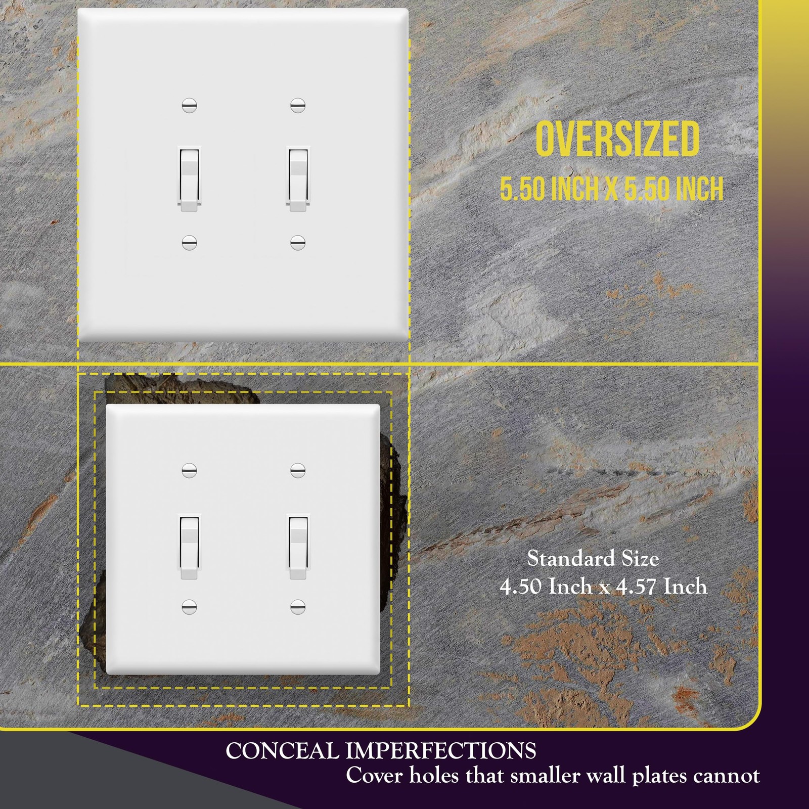 Jumbo Double Toggle Switch Cover, Large 2-Gang, Glossy White, UL Listed