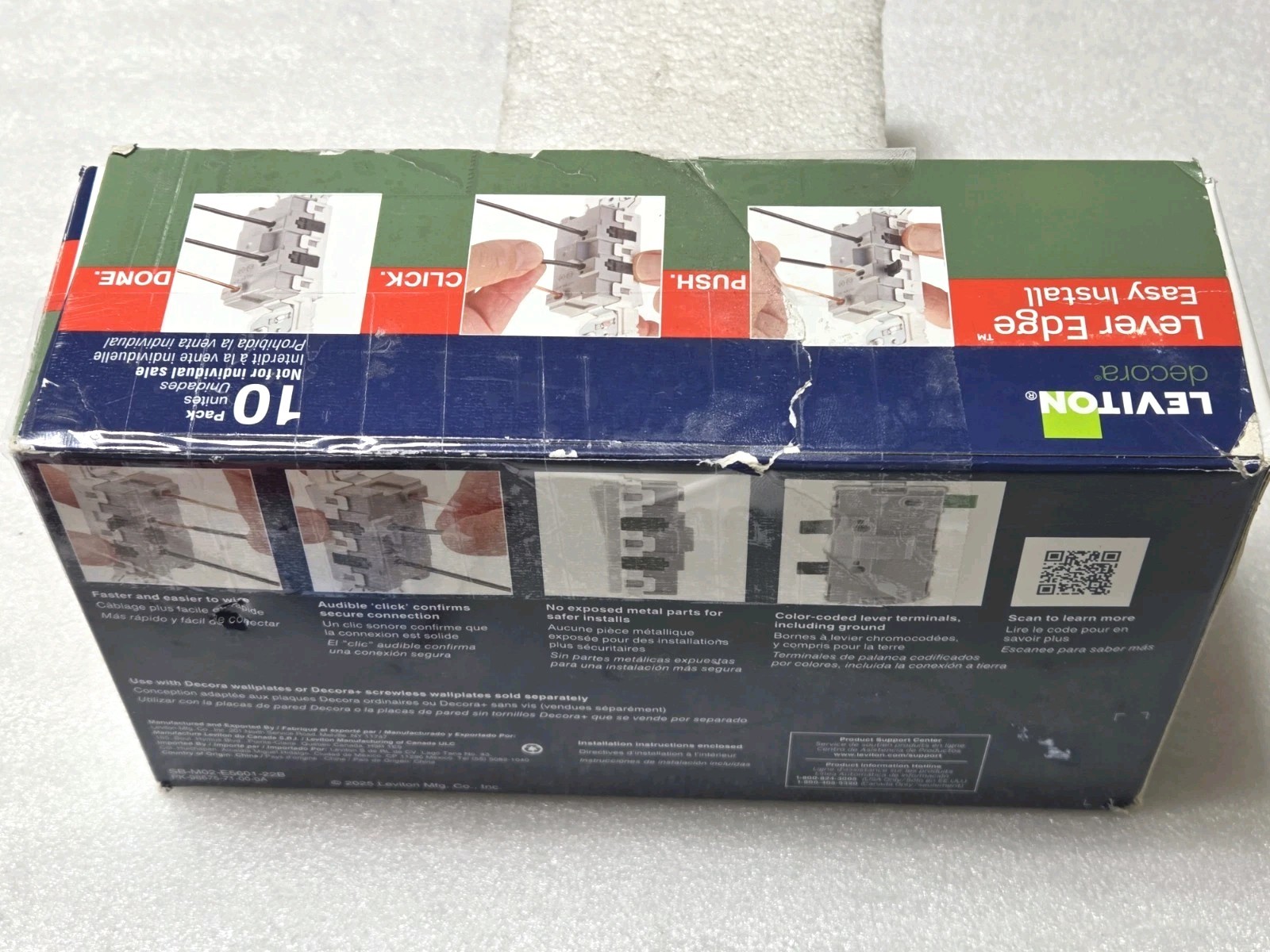 10 Pack Leviton E5601-MW White Decora Edge 15 amps Single Pole Rocker Switch