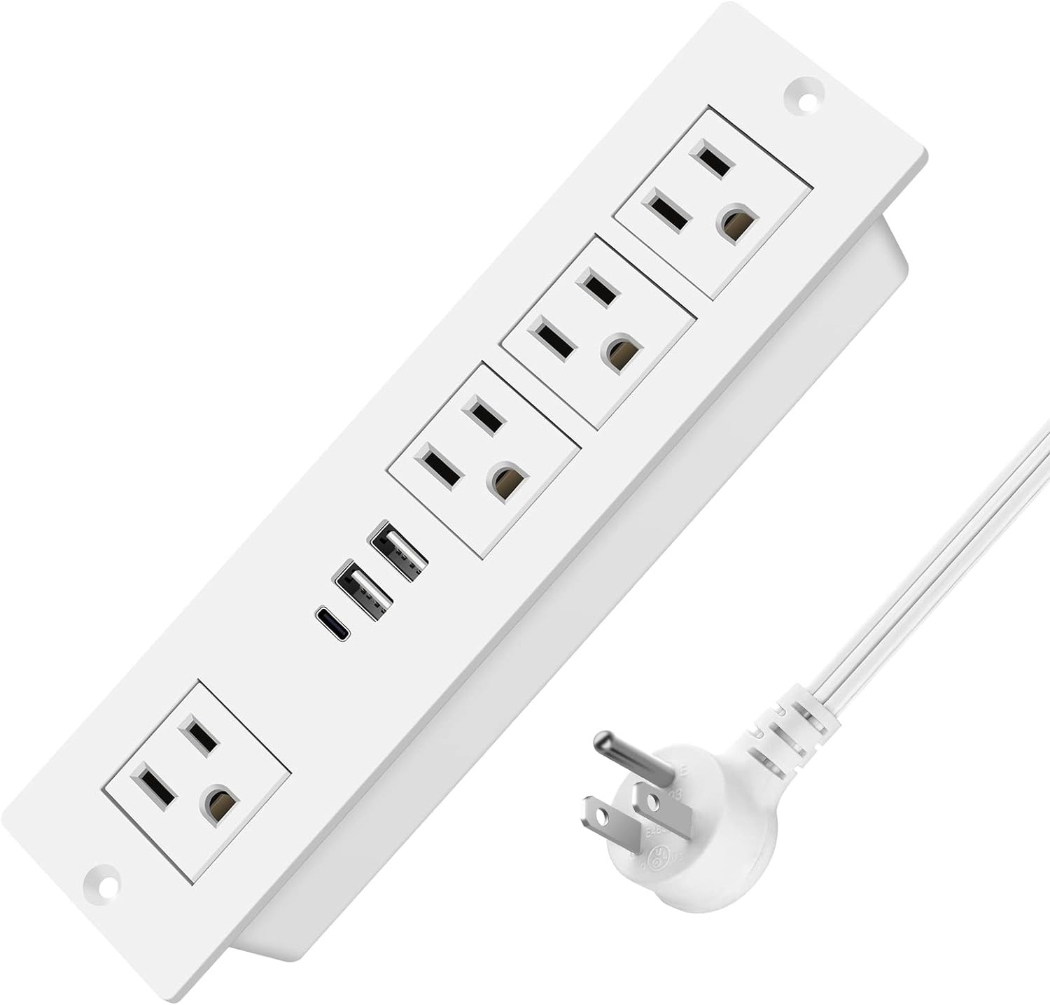 Recessed Power Strip with PD 20W USB-C, Flush Mounted Drawer Outlet, 4 Outlets &