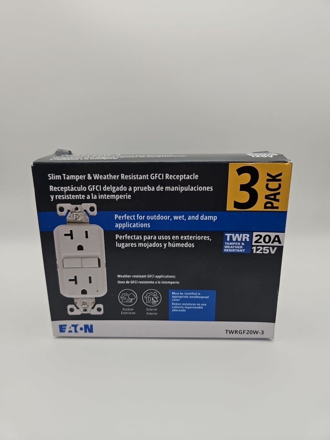 Eaton twrgf20w-3 slim tamper/weather resistant GFCI receptacle F1