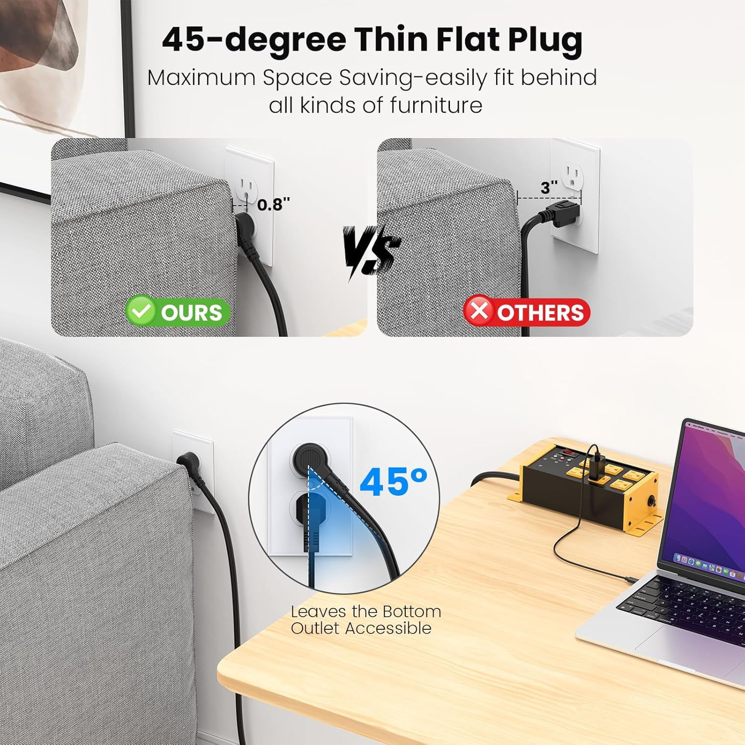 Heavy Duty Power Strip Surge Protector 4800J, 6 Outlets with EMI/RFI Filtering a
