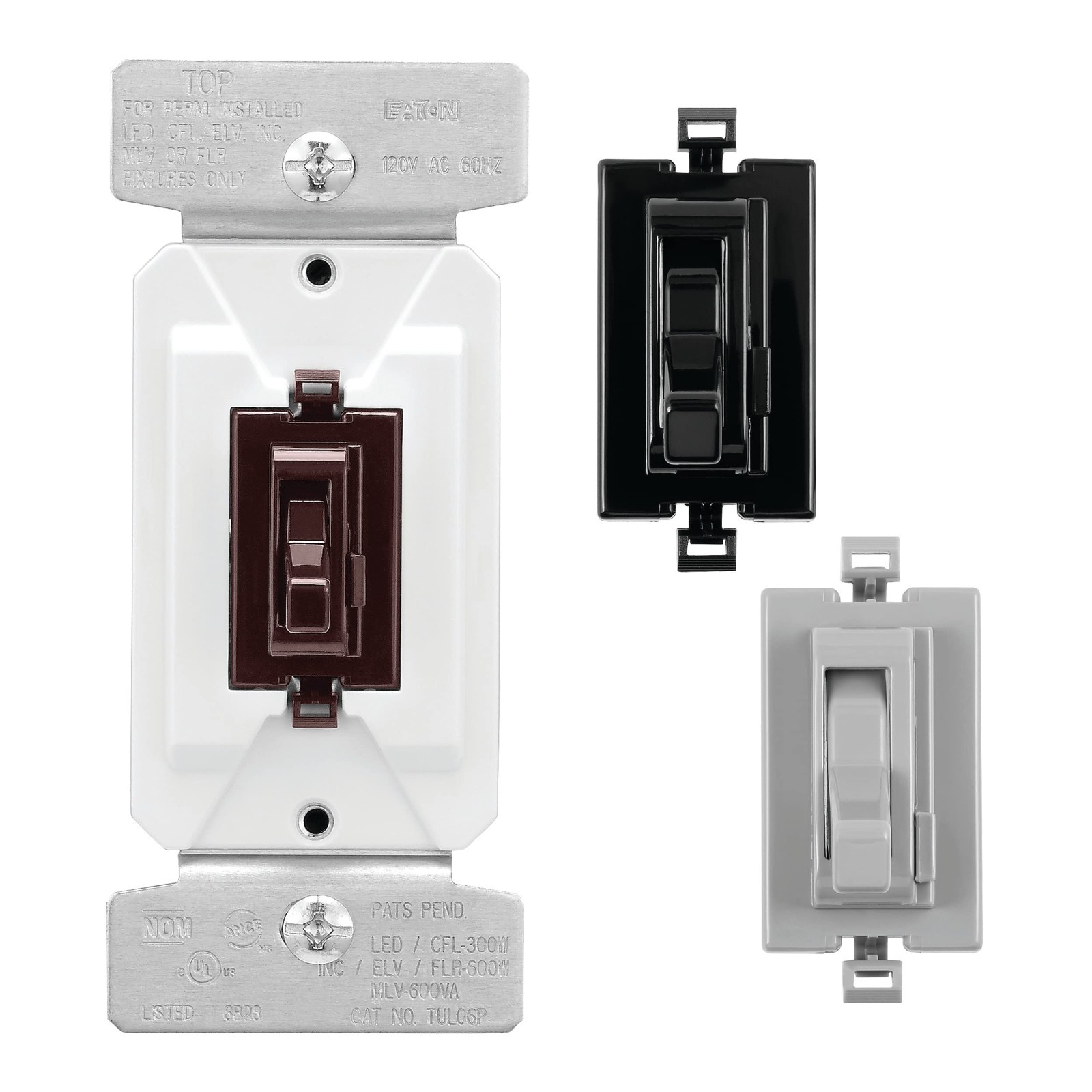 Universal Toggle Dimmer Switch 120V – Adjustable Light Control, Black/Brown/Gray