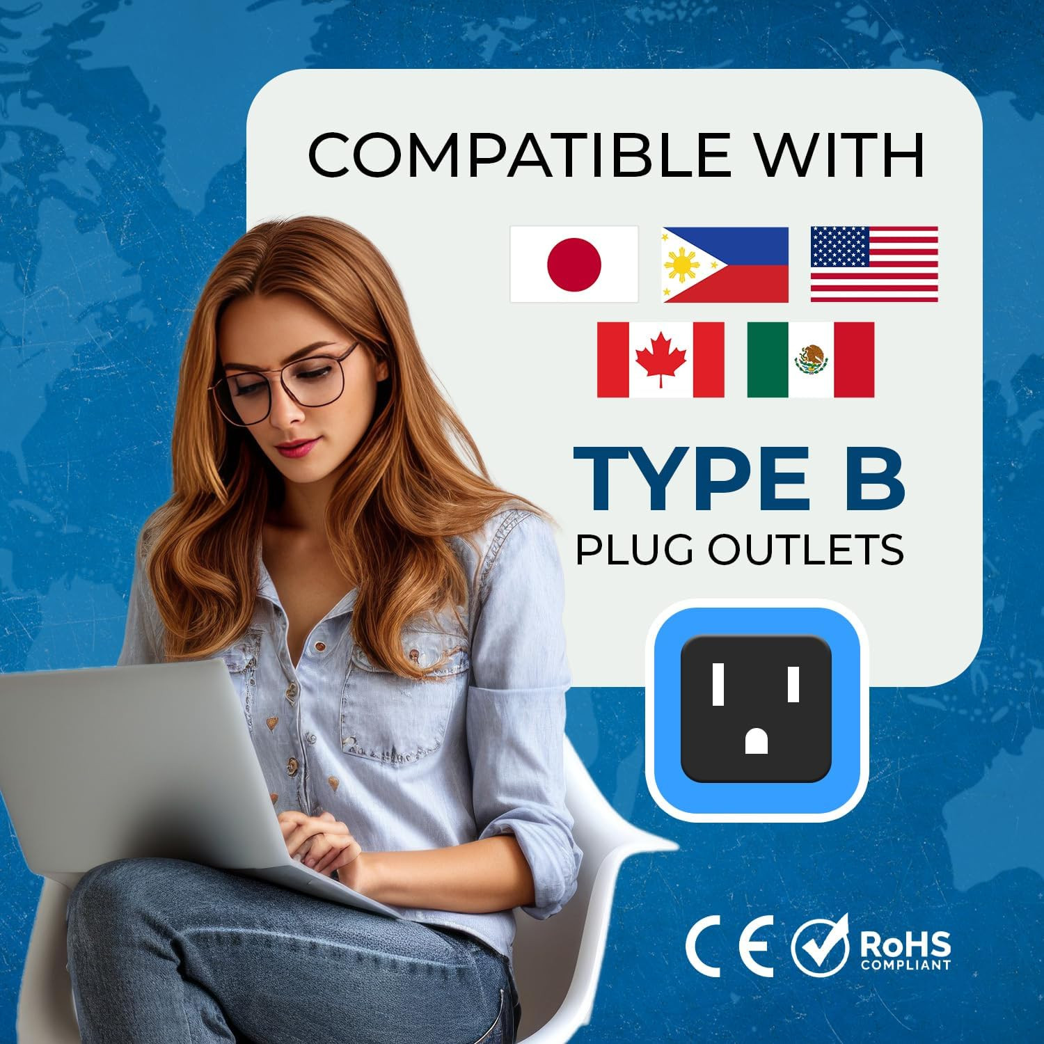 USA, Canada Adapter Plug, Europe, UK, China to US American Adaptor – Grounded –