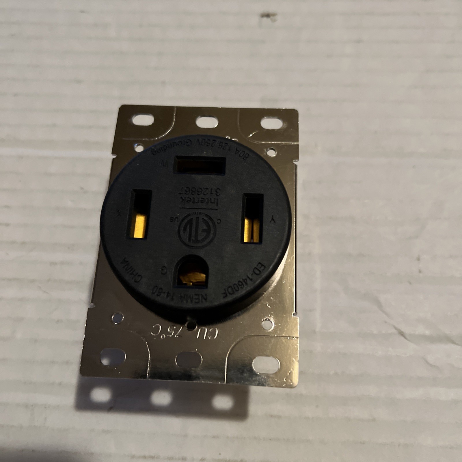 60 Amp NEMA 14-60R Flush Mount Receptacle Outlet, Industrial Grade, ETL Listed,