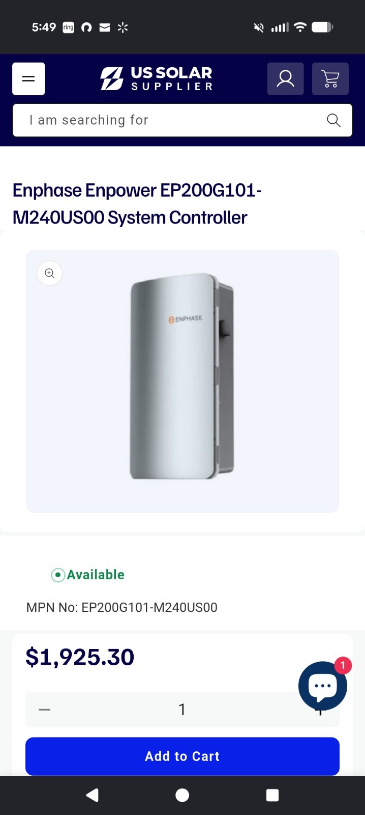 Enphase EP200G101-M240US00 Battery Gray 880-00981 Home Energy Storage Backup
