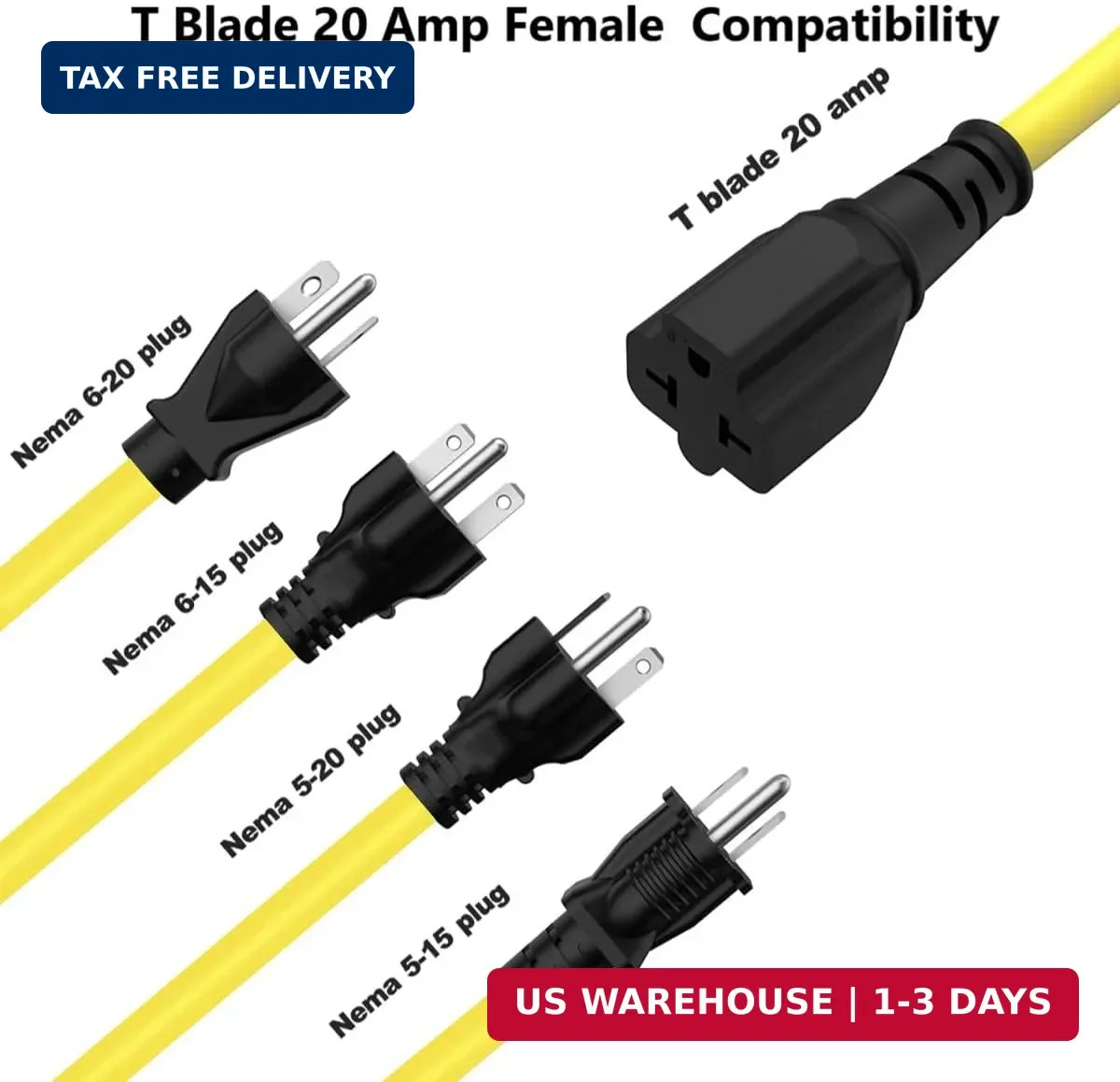 15-Ft 12AWG Nema 5-20P Extension Cord 20 Amp 125V Plug 5-20 Heavy Duty Extension