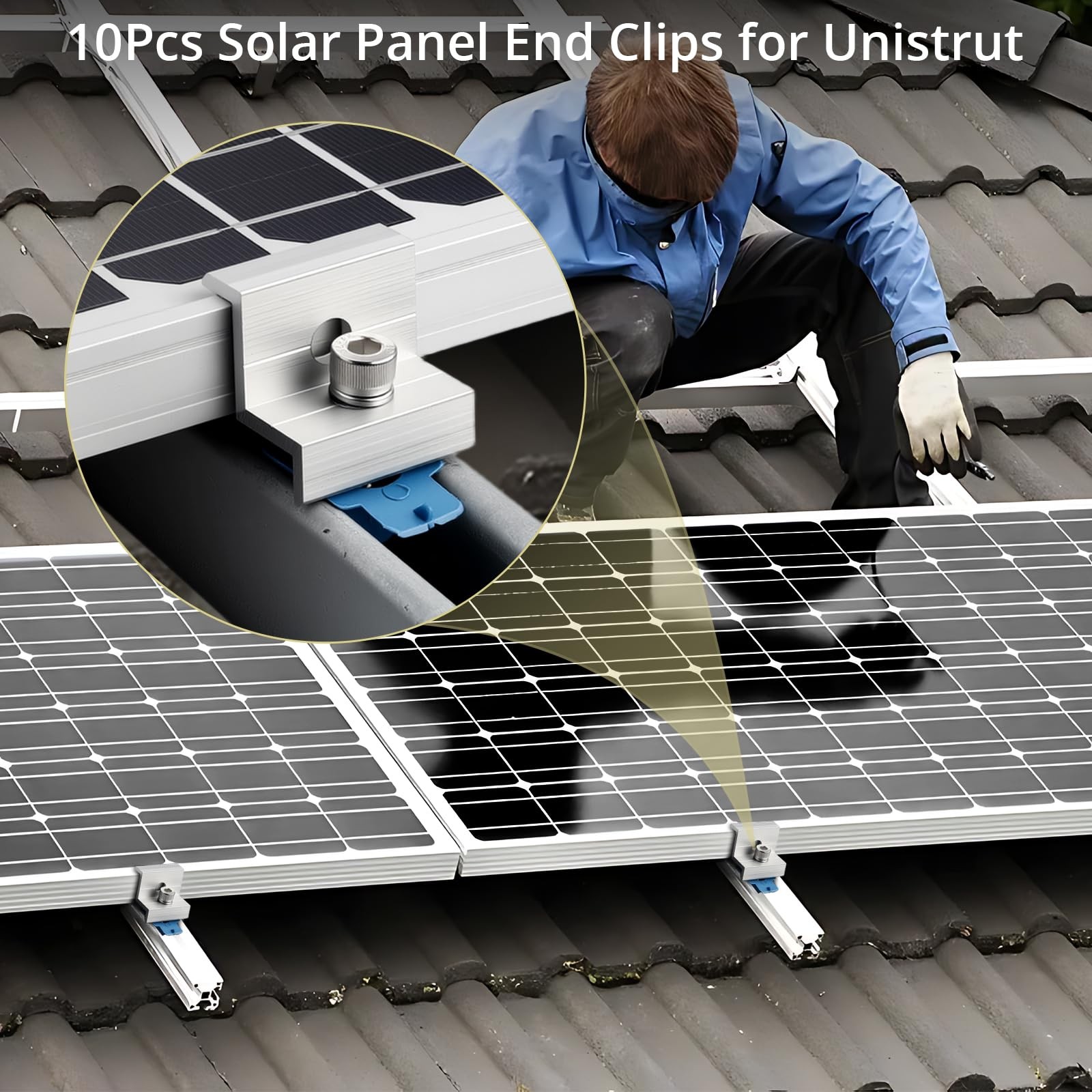 Anbte 10pcs Solar Panel End Clamp for 1.18″(30mm) & 1.38″(35mm), Silver