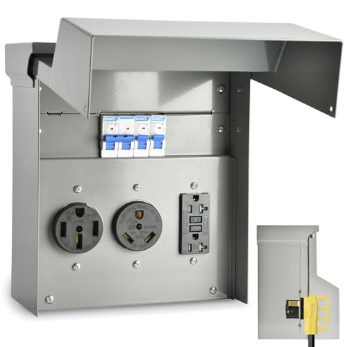 RV Electrical Panel with Breaker, Temporary Power RV Outlet Box with 20 30 50A