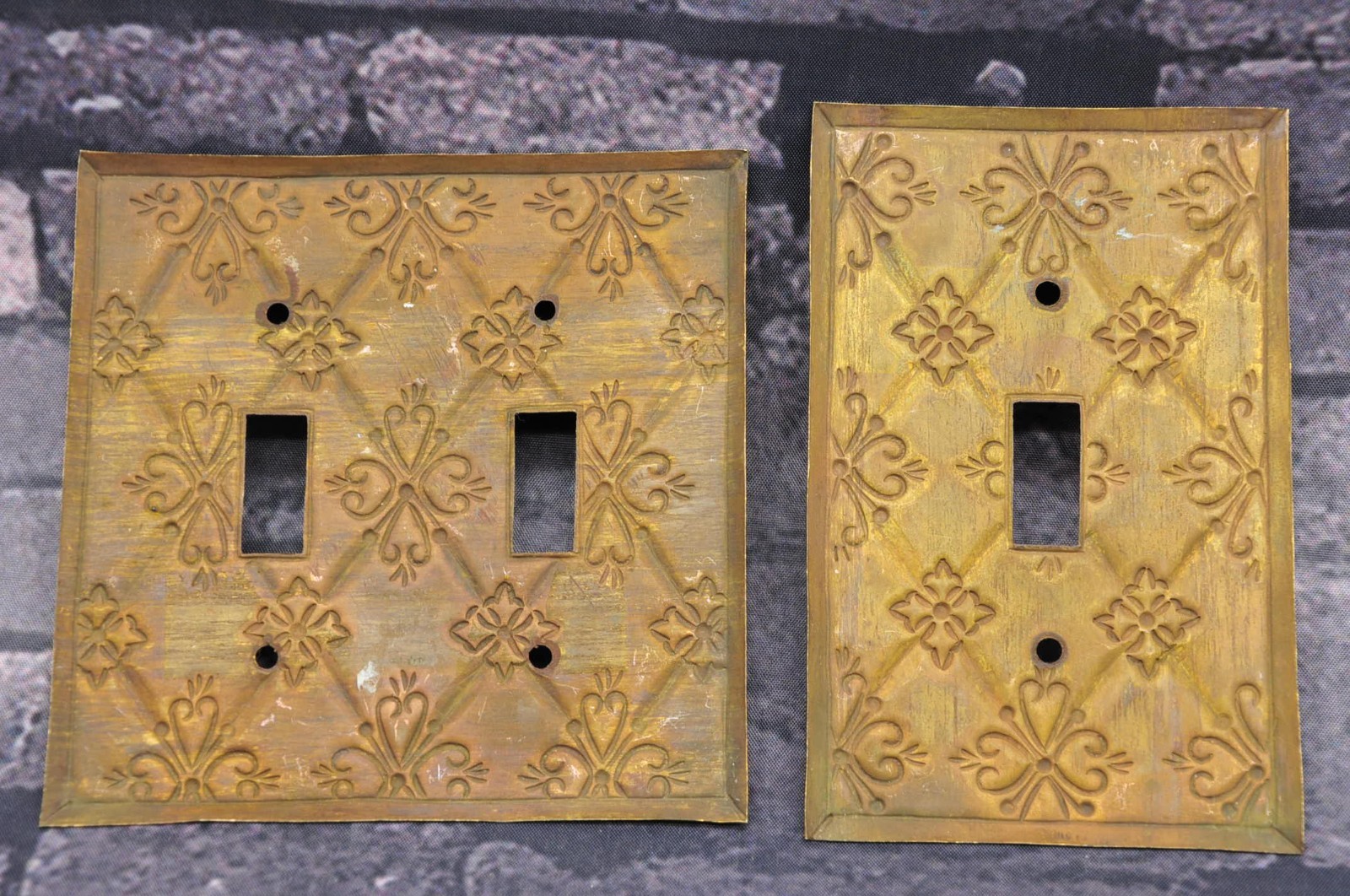 Lot Of 2 Bronze/Copper Single/Double Light Switch Plate Outlet Cover Vtg Antique