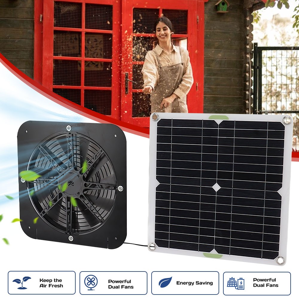 100W Solar Powered Exhaust Fan IP68 Waterproof Ventilation Kit for Chicken Coop