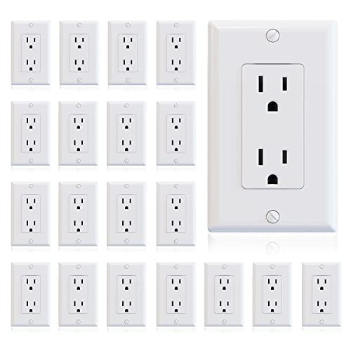 Glossy White 15A 125V Electrical Wall Outlet, 2 Pole 3 Wire, Self-Grounding, UL