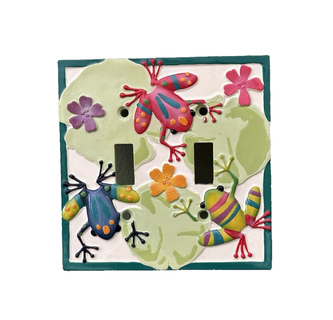Vintage 90s Double Switchplate Frog Lily Pads Wall Outlet Cover Colorful