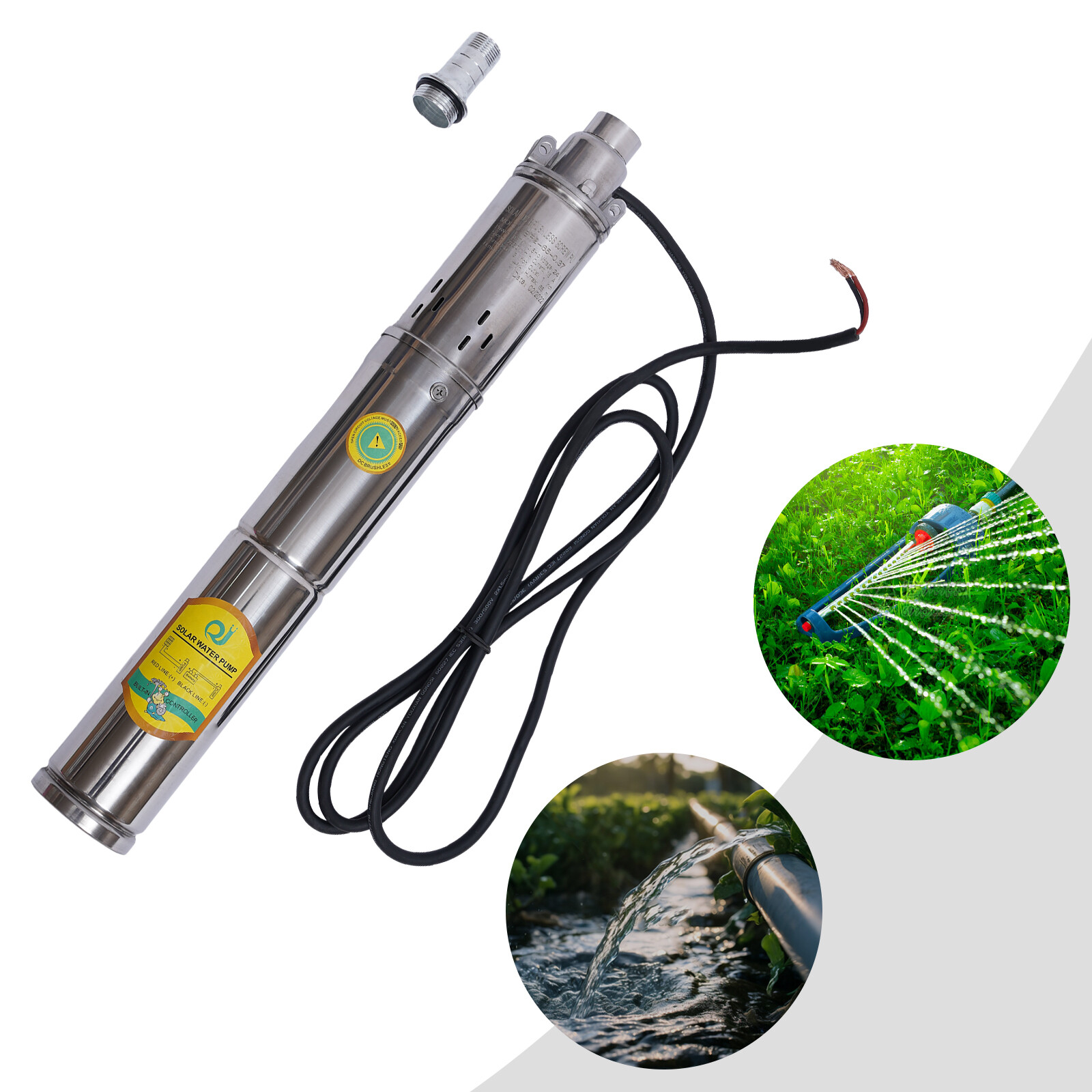 2.75” DC 24V Solar Deep Well Pump Water Pump 528GPH Stainless Steel Submersible