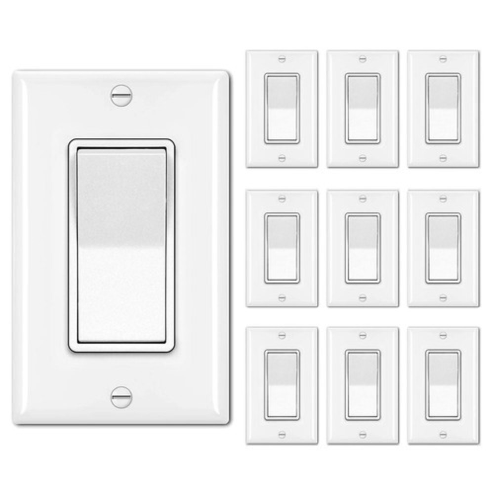 10 Pack Single Pole Decorator Light Switch with Wallplate, 15A 120/277V, Rocker