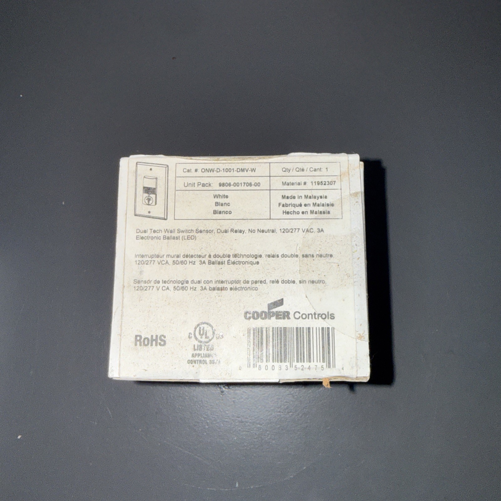 Greengate ONW-D-1001-DMV-W Dual-Tech Wall Switch Sensor 120/277 V White NEW