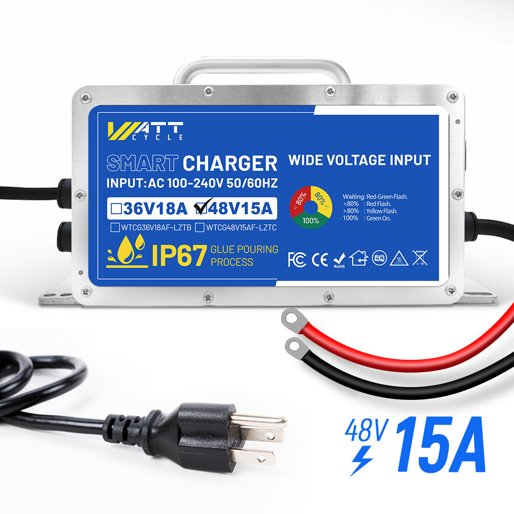Wattcycle 48V 58.4V 15A LiFePO4 Lithium Battery Charger Aluminum Shell Golf Cart