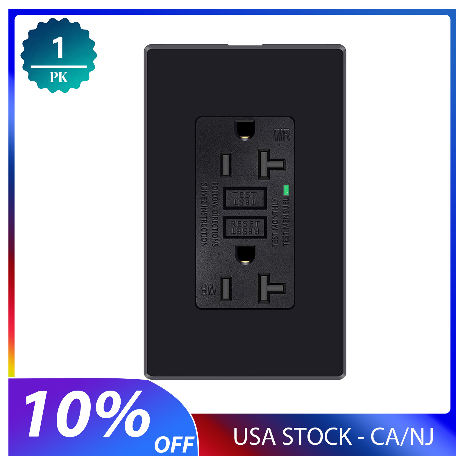 GFI Outlet 20 Amp GFCI Receptacle Tamper-Resistant TR WR for Bathroom Black ETL