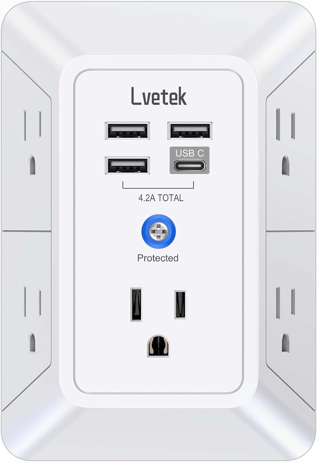 5 Outlet Extender Multi Plug Wall Outlets with 4 USB Charging Ports (1 USB C Out