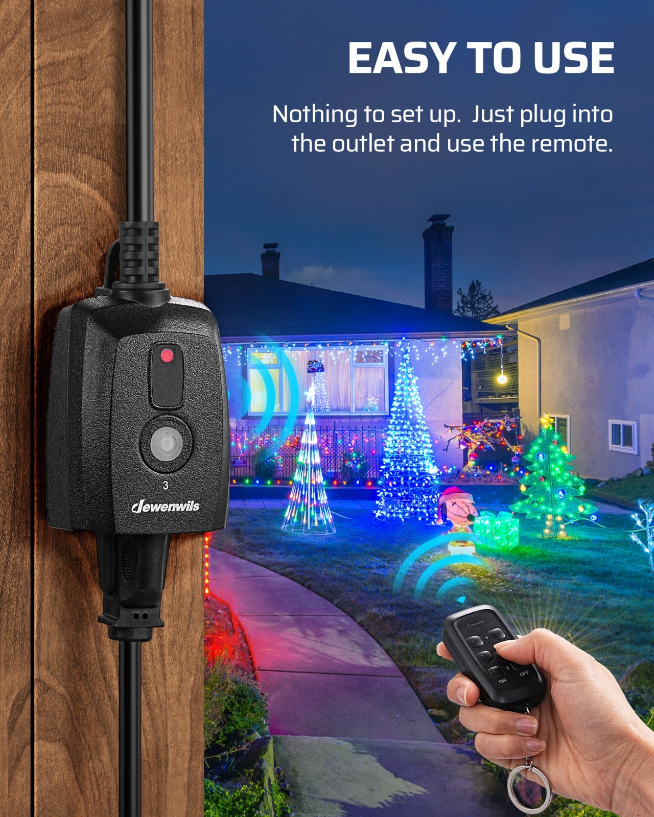 DEWENWILS Outdoor Remote Control Outlet,1 Remote 3 Outlets, Weatherproof, 125V