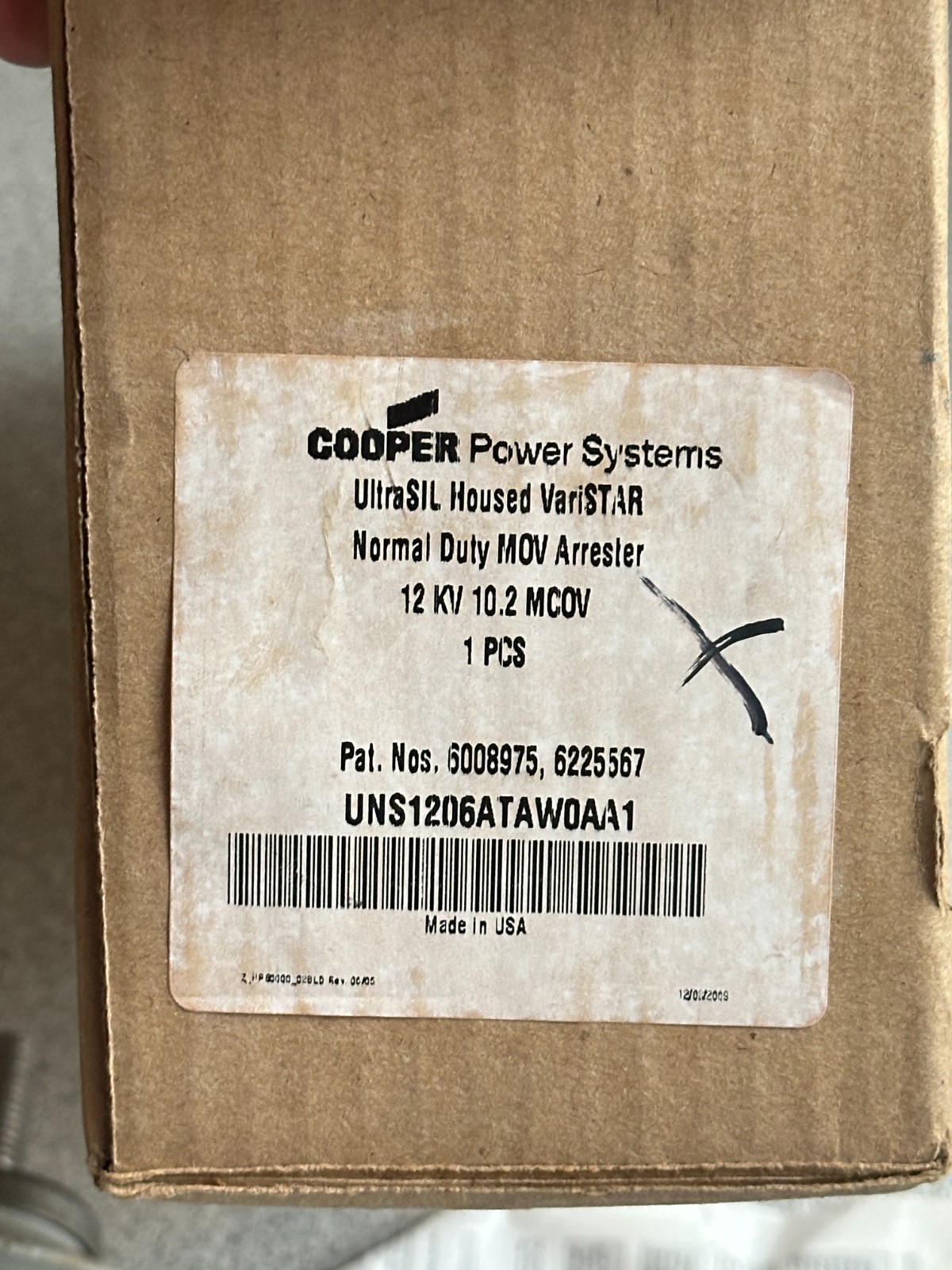 NEW Cooper UltraSIL VariSTAR MOV Surge Arrester UNS-ZNO 5kA/20kA 12kV 10.2 MCOV
