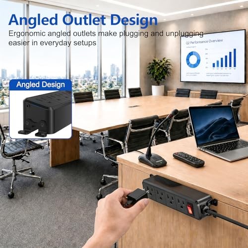 4 Outlet Small Power Strip, Mountable, 10 ft Cord | Wall 4 Outlet-10ft Black