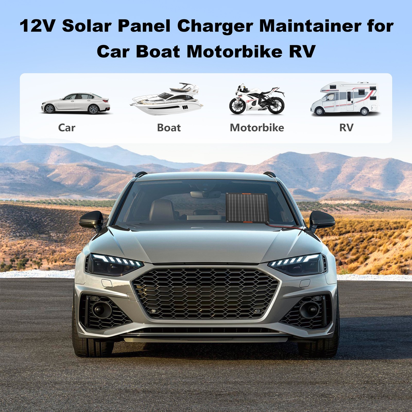 30W Solar Panel 12V Trickle Charger Battery Charger Kit Maintainer Boat Car RV