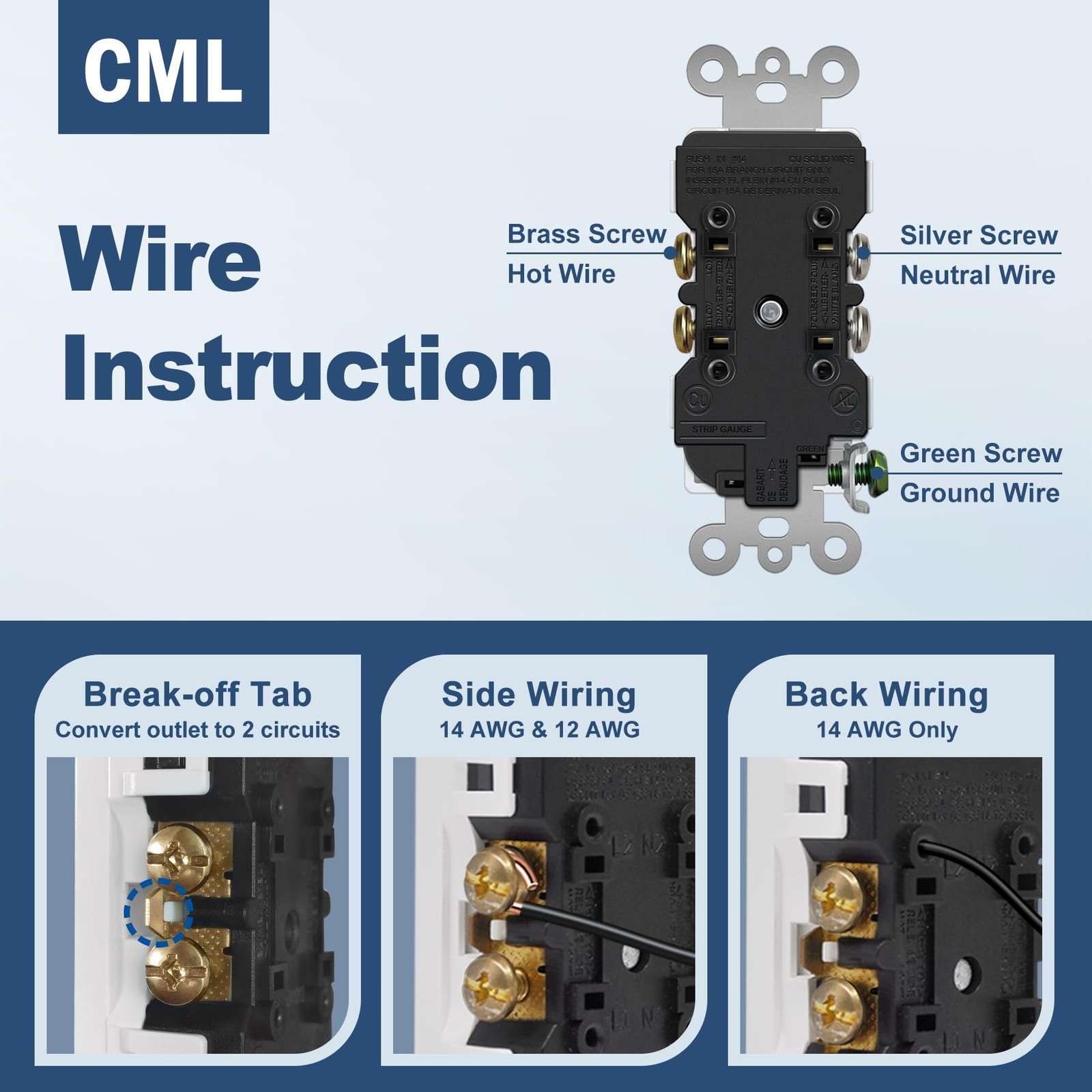 CML 50 Pack Matte White 15 Amp Decorator Wall Receptacle Outlet UL Listed