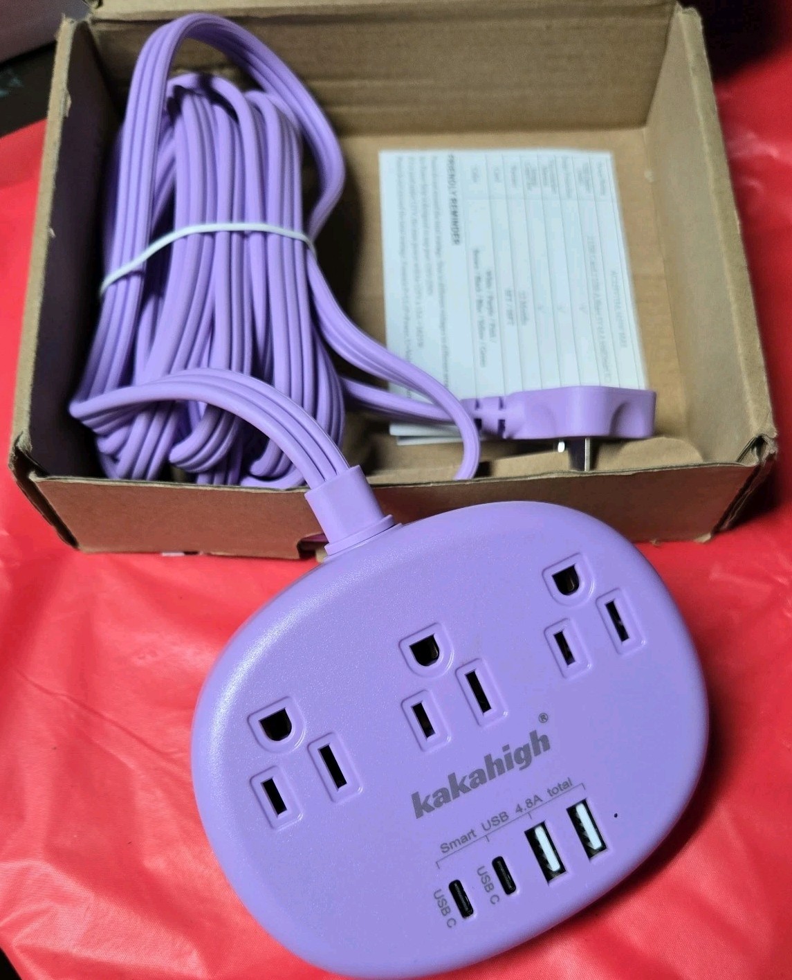 Purple Extension Cord with Surge Protected 1080J – 5 FT Flat Extension