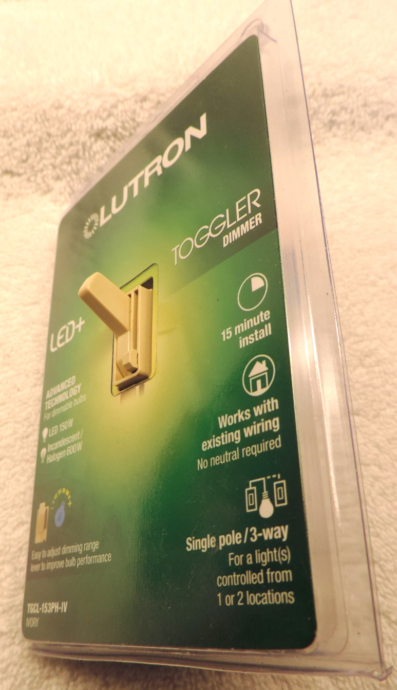 Lutron TGCL-153PH-IV Single Pole or 3-Way Dimmer CL Toggler Ivory New Sealed