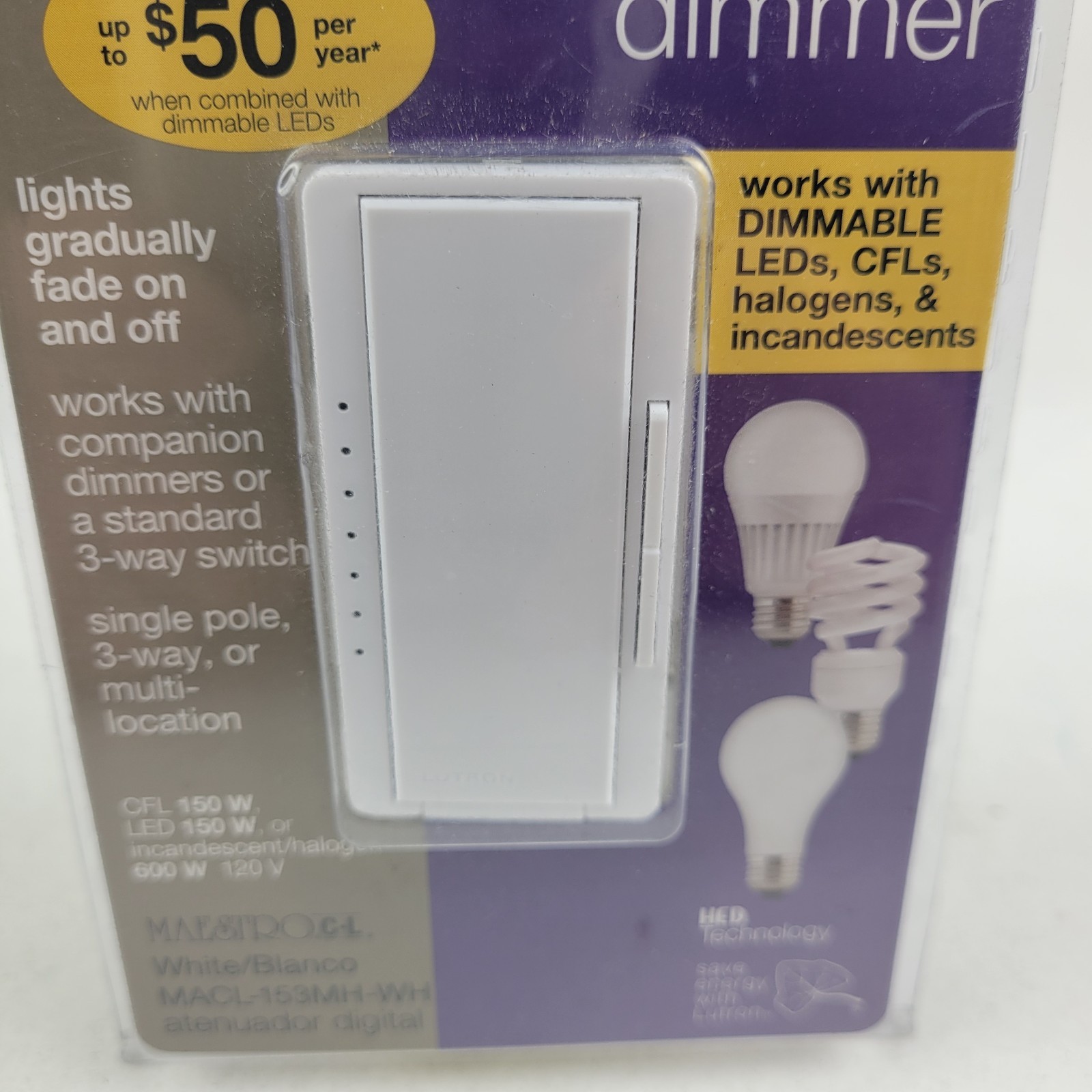 Lutron Maestro CL Digital Dimmer White Single Pole, 3-way – MACL-153MH-WH. New