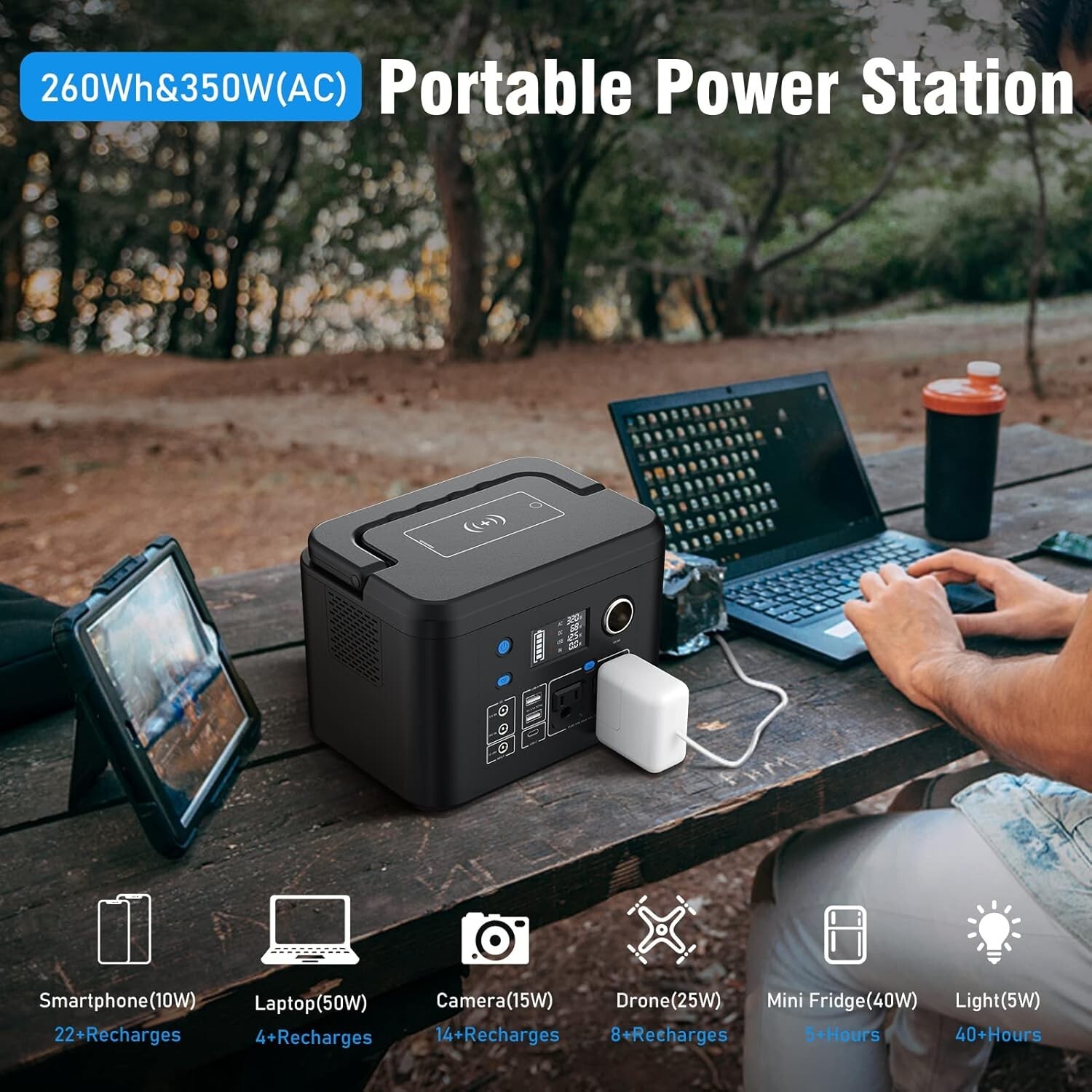 Open Box Portable Power Station 350W, 260Wh/70,000mAh Backup Lithium Battery