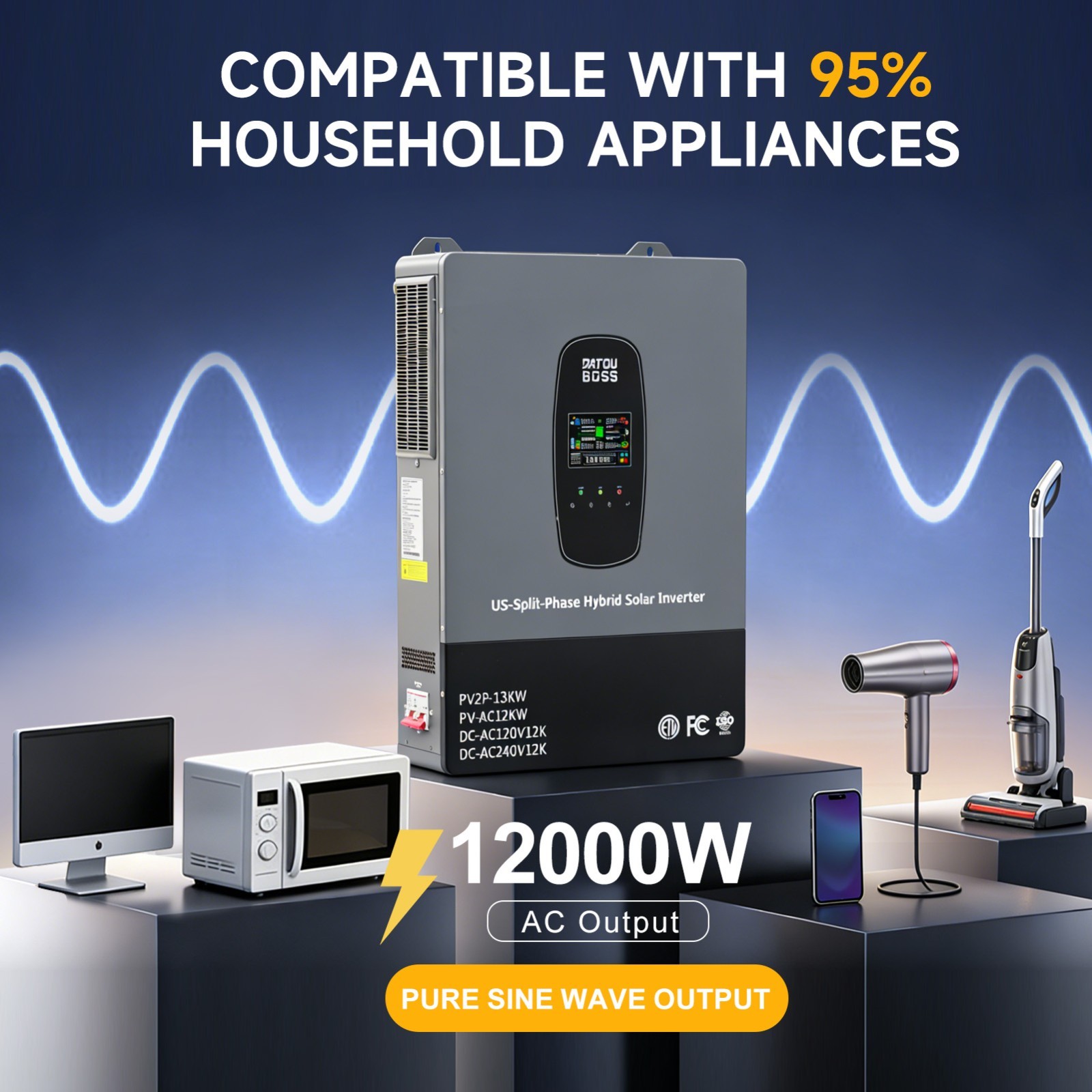 5.5KW 5500W 48V Solar Hybrid Inverter Hybrid AC 110V/120V MPPT 100A 60V~500VDC