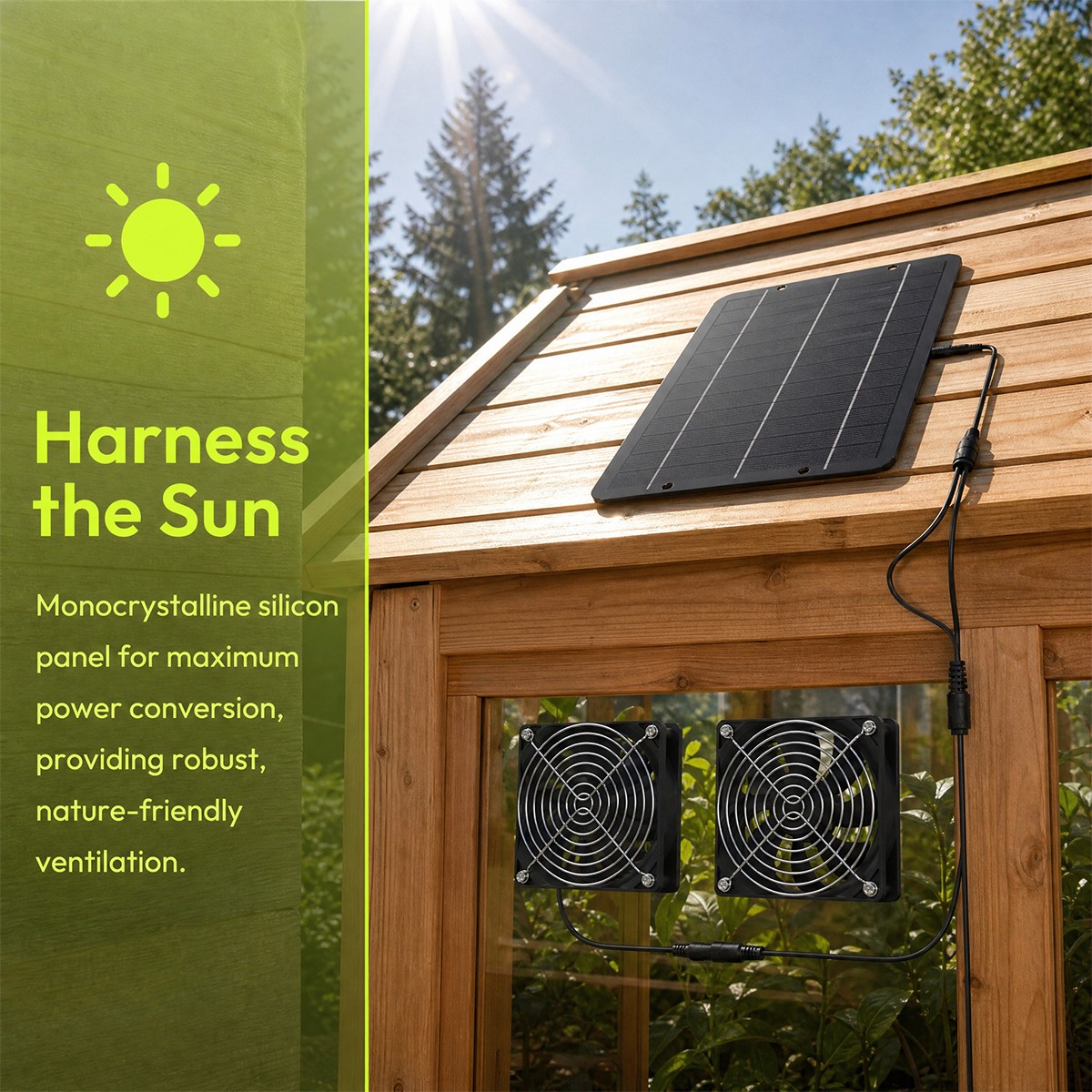 Solar Powered Dual Exhaust Fan Kit IP65 Waterproof Ventilation System for Coop
