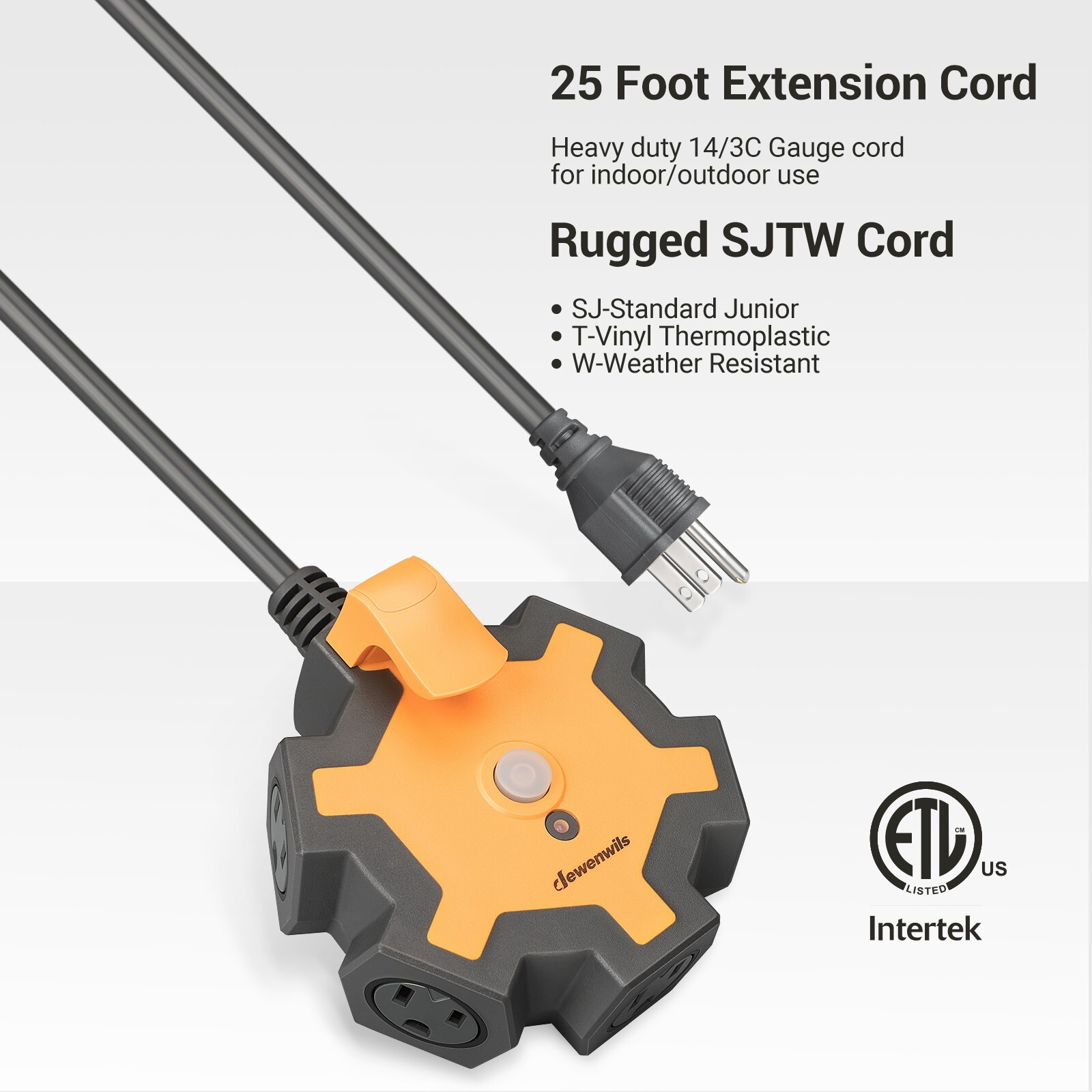 DEWENWILS 5-Outlet Power Strip, 25FT Heavy Duty,14/3 SJTW,Industrial Power Strip
