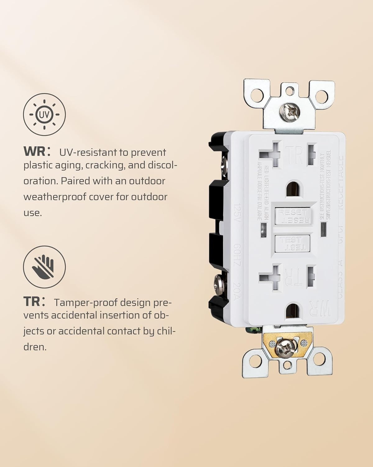 2-Pack GFCI Outlet 20Amp, Outdoor Weather-ResistantWR, Tamper-ResistantTR, L…
