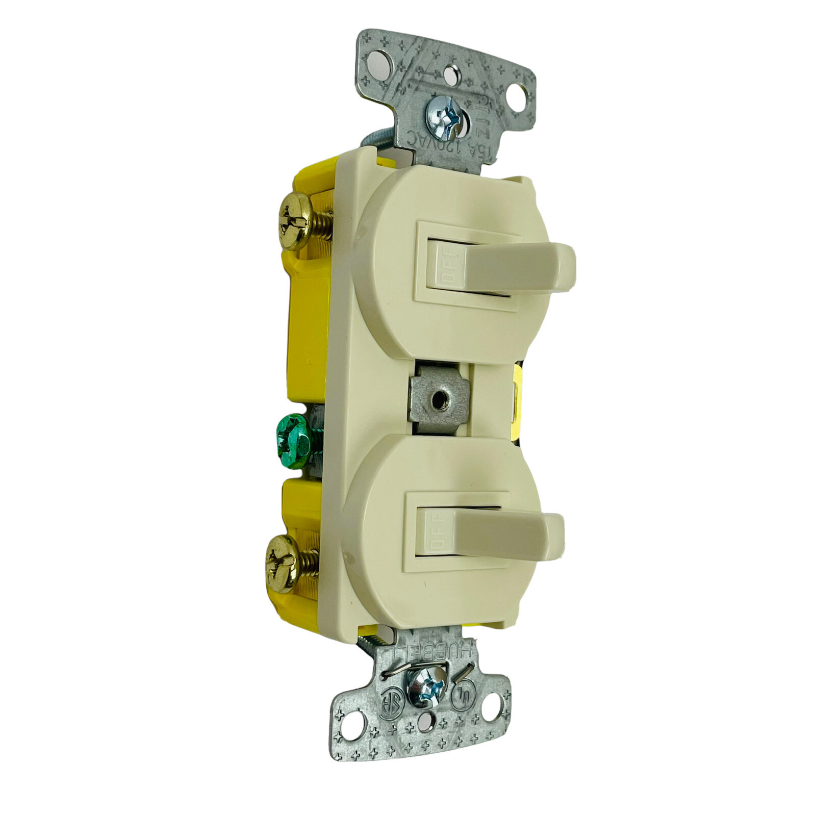(Qty 1) Hubbell RC101LA Two Toggle 15A Light Switch 1P Side Wired Lt Almond ~NEW
