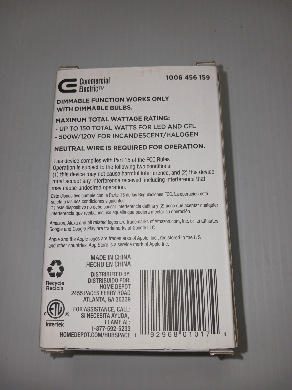 Commercial Electric Smart Dimmer 1006 456 159 With Motion Sensor