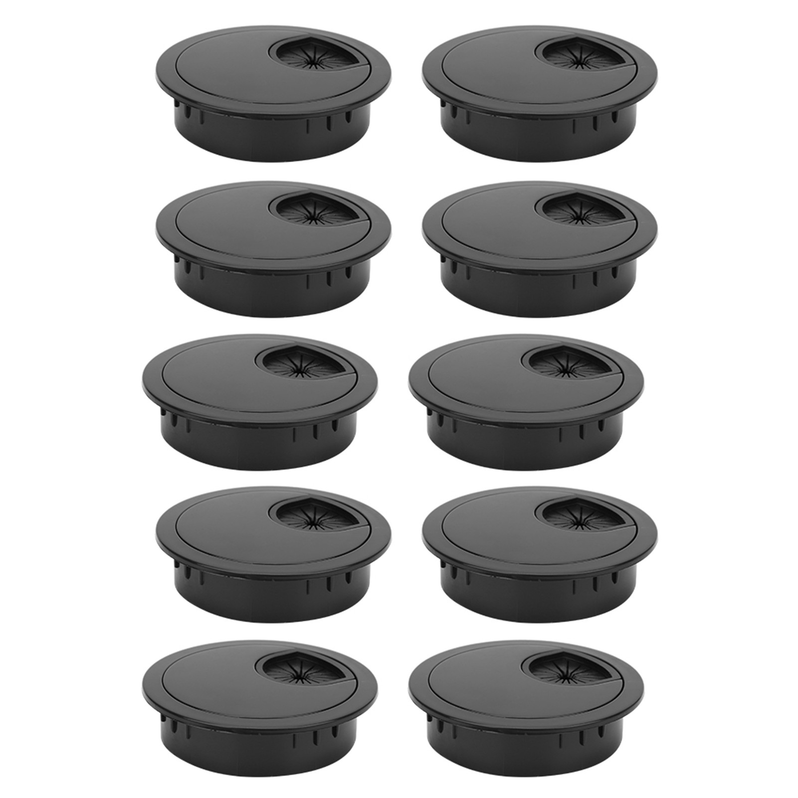 10 Pcs Wiring Grommet Bright Black Desktop ABS Plastic Wire Hole Organizer For O