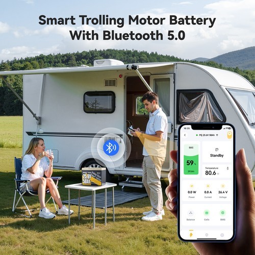 Power Queen 24V 50Ah TM Bluetooth LiFePO4 Battery for 70-100lbs Trolling Motor
