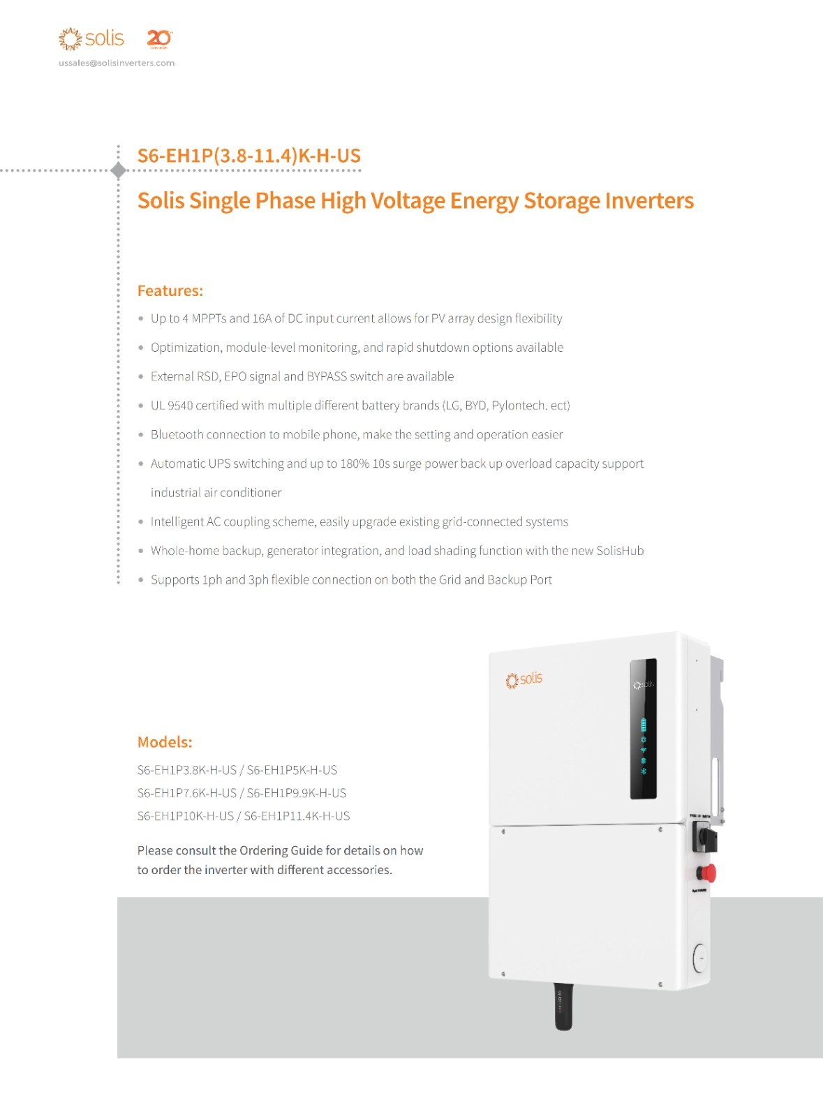 11.4kw New Solis Tier 1 Solar Inverter Hybrid 120/240v split phase 4 x mppt