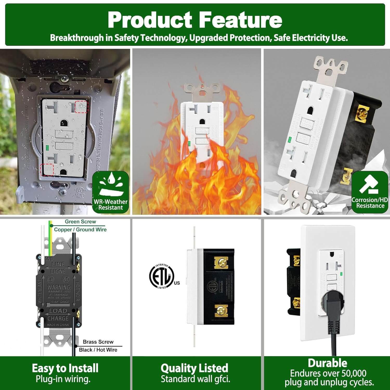 1 x Greencycle 20A Self Testing GFCI Outlet Hospital Grade,Residential Grade,ETL