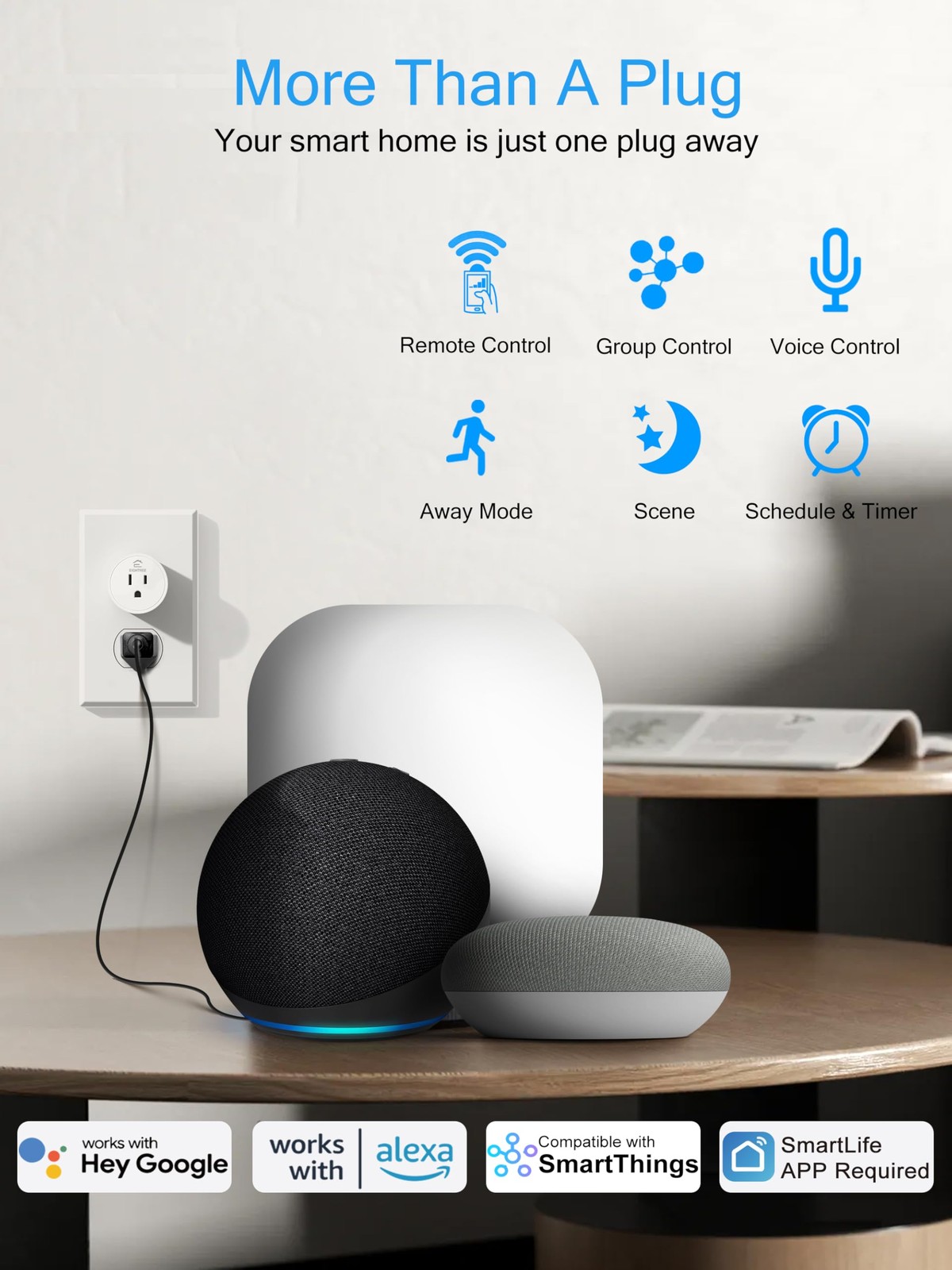 15A Smart Plug, Wi-Fi & Bluetooth Smart Outlet for High-Power Home Appliances…