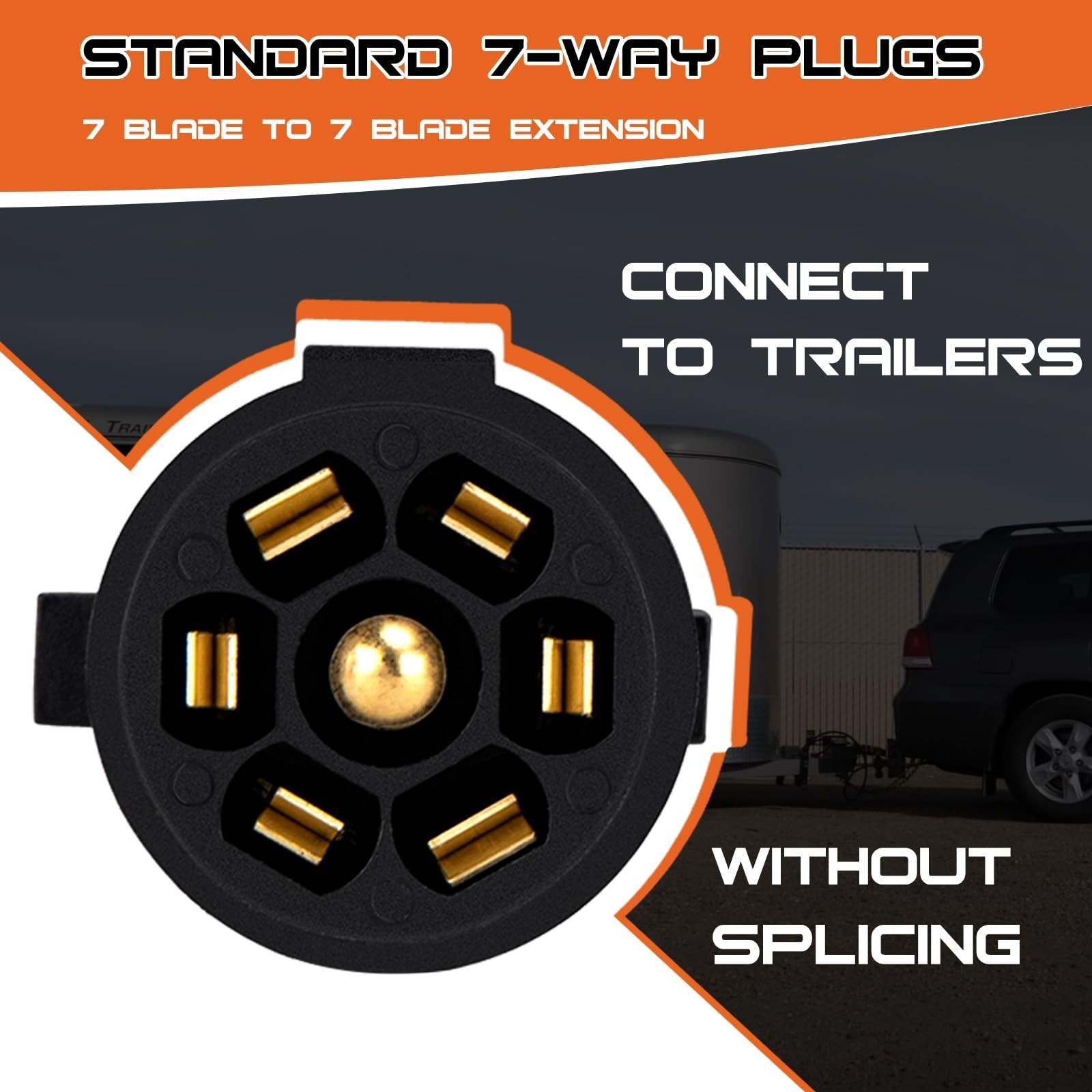 7 pin Trailer Extension (12 Feet)- 7 Way Trailer Plug Extension- 7 Blade Trai…