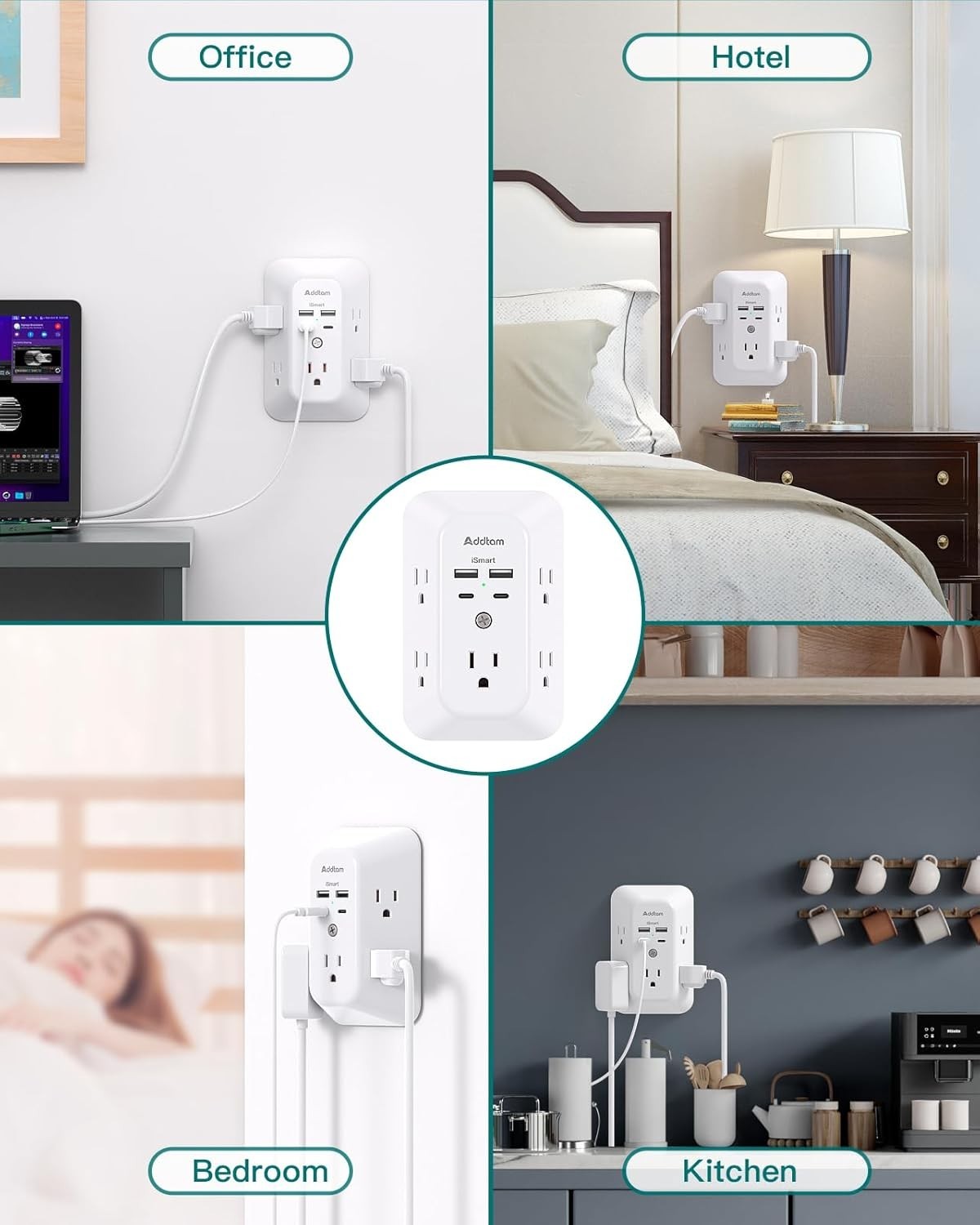 Multi Plug Outlet Surge Protector – POWSAF 5 Outlet Extender with 4 USB Ports(2