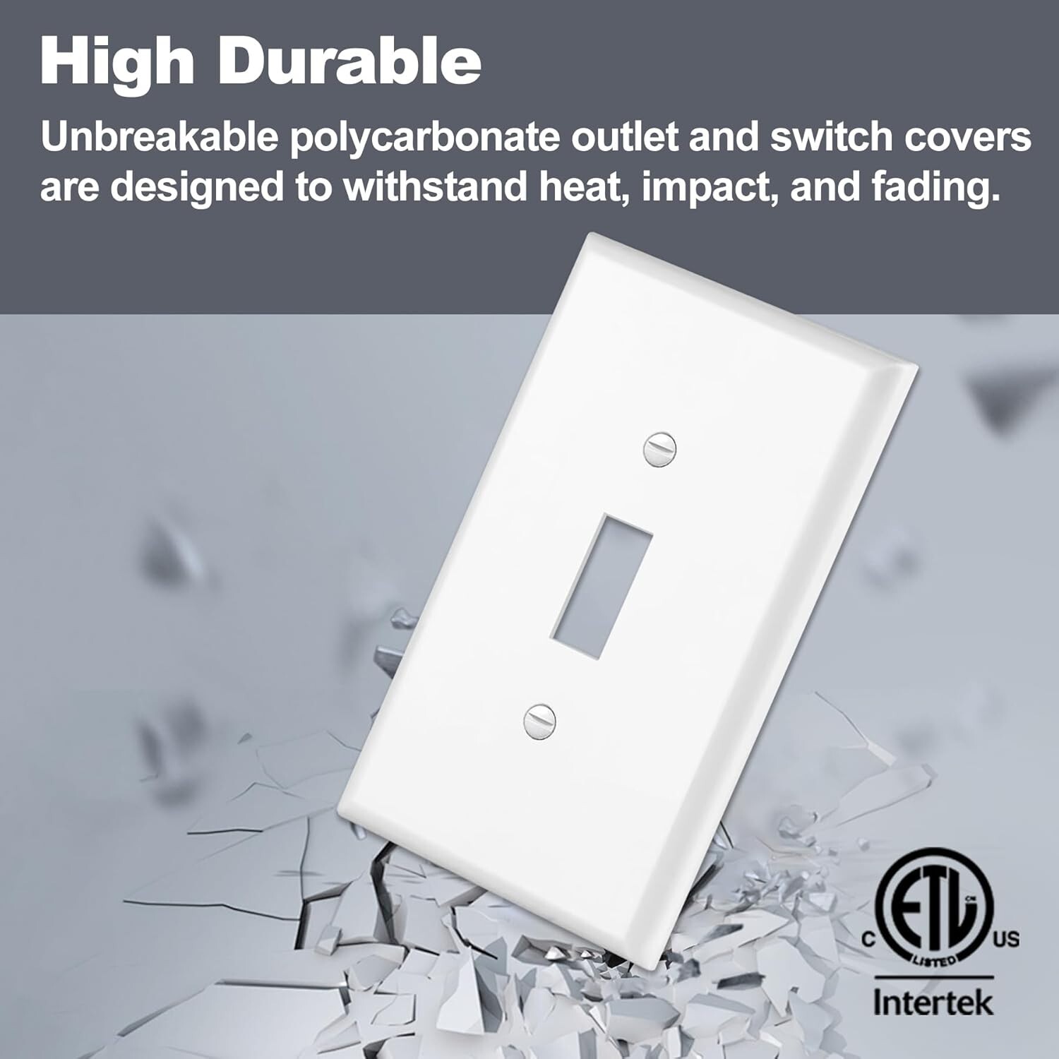 20-Pack White Toggle Light Switch Wall Plate, Unbreakable Polycarbonate Bessten