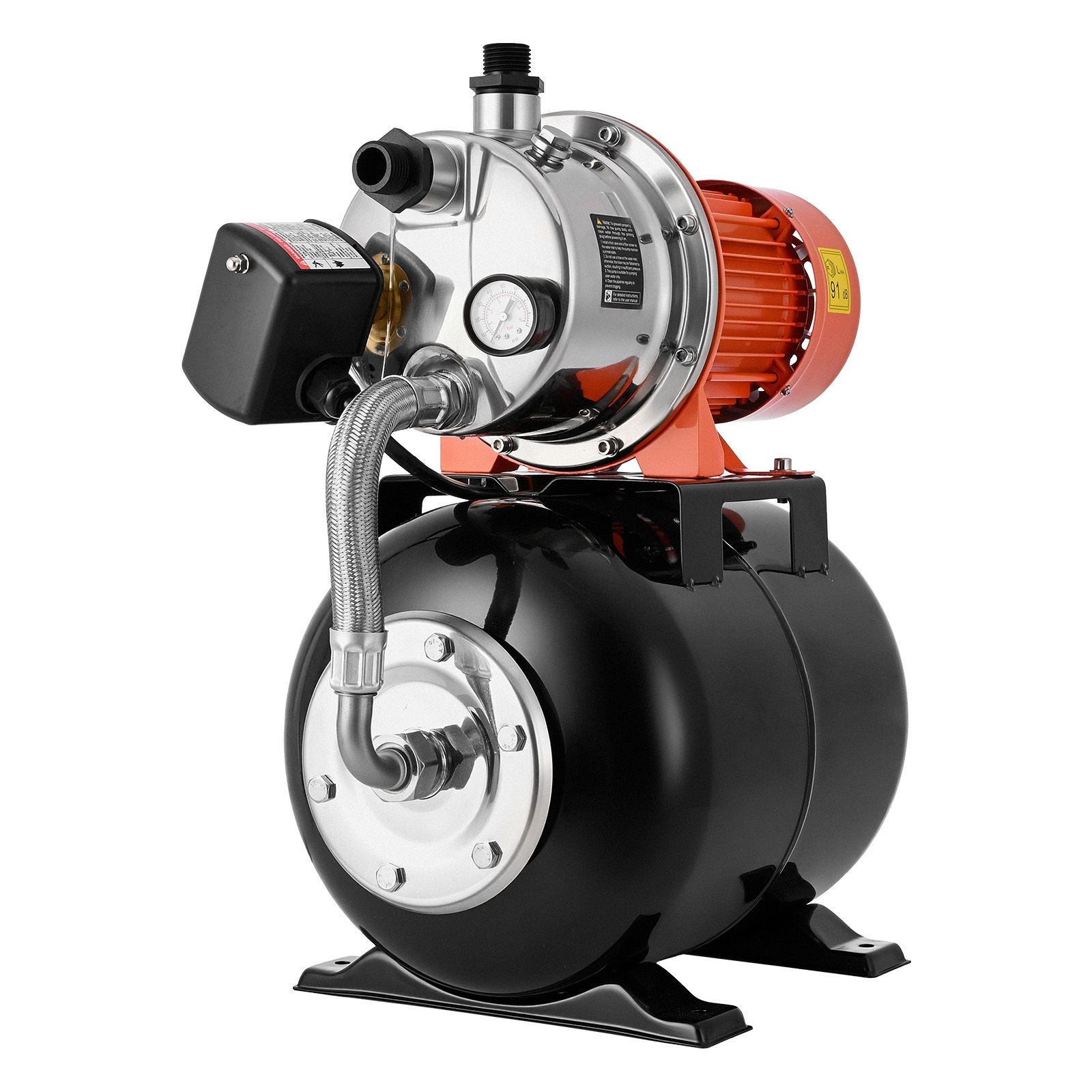 1.6 HP Shallow Well Pump with Pressure Tank, 120V 1320 GPH, Stainless Steel