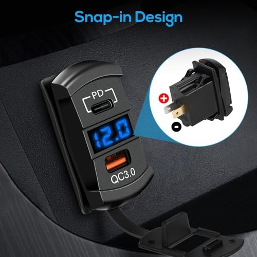 ​ Car Rocker Switch Outlet, 36W QC3.0 USB-A Port & 55W PD Port Charger Socket 1
